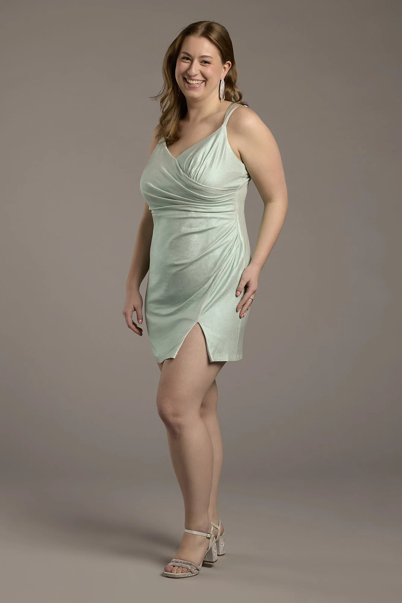 Iridescent Double Strap Draped Mini Dress - Image 3