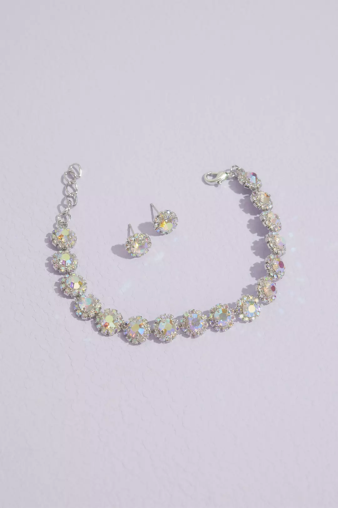 Iridescent Floral Crystal Bracelet and Earring Set - Image 2