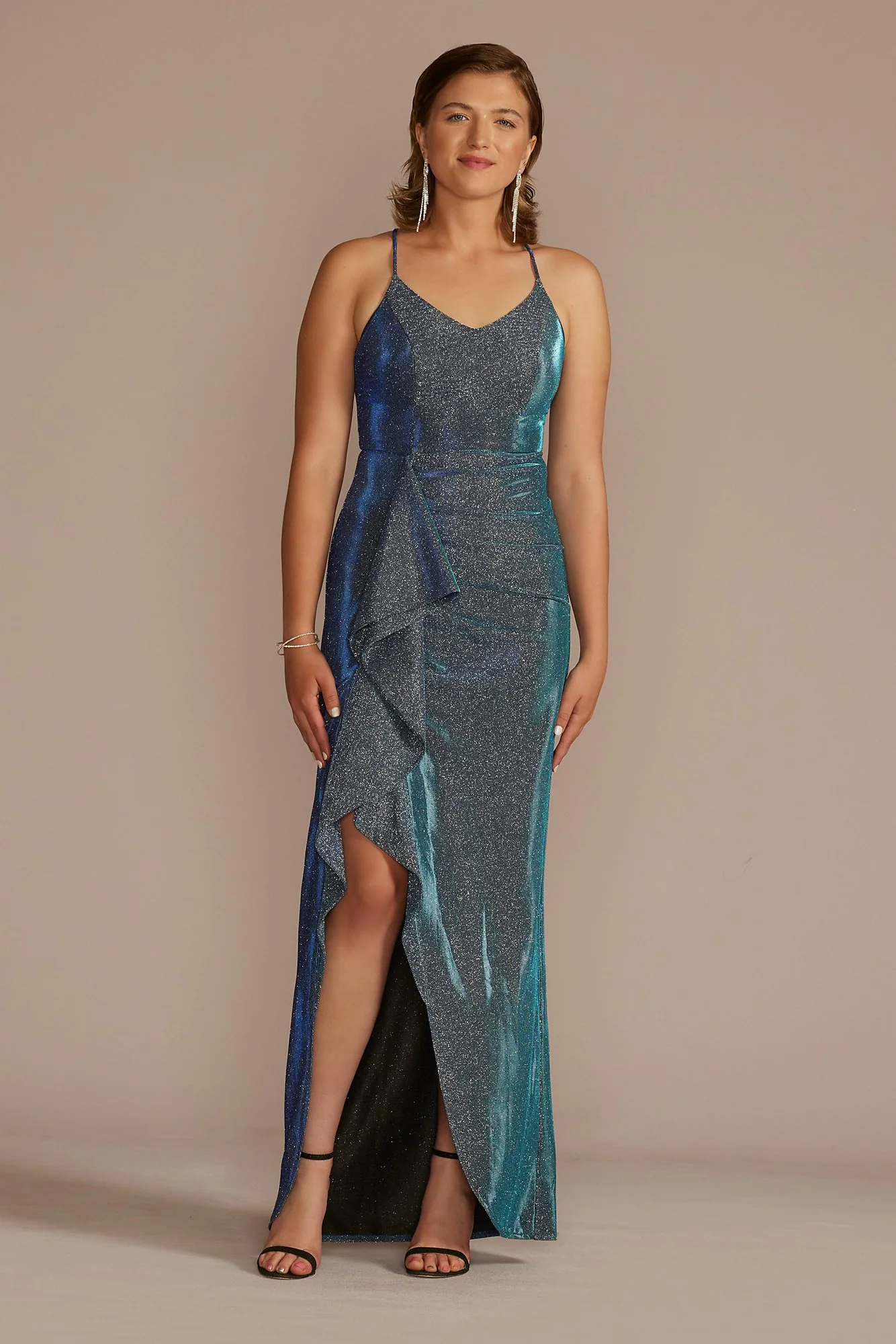 Iridescent Ruffle Dress with Lace-Up Back - Image 2