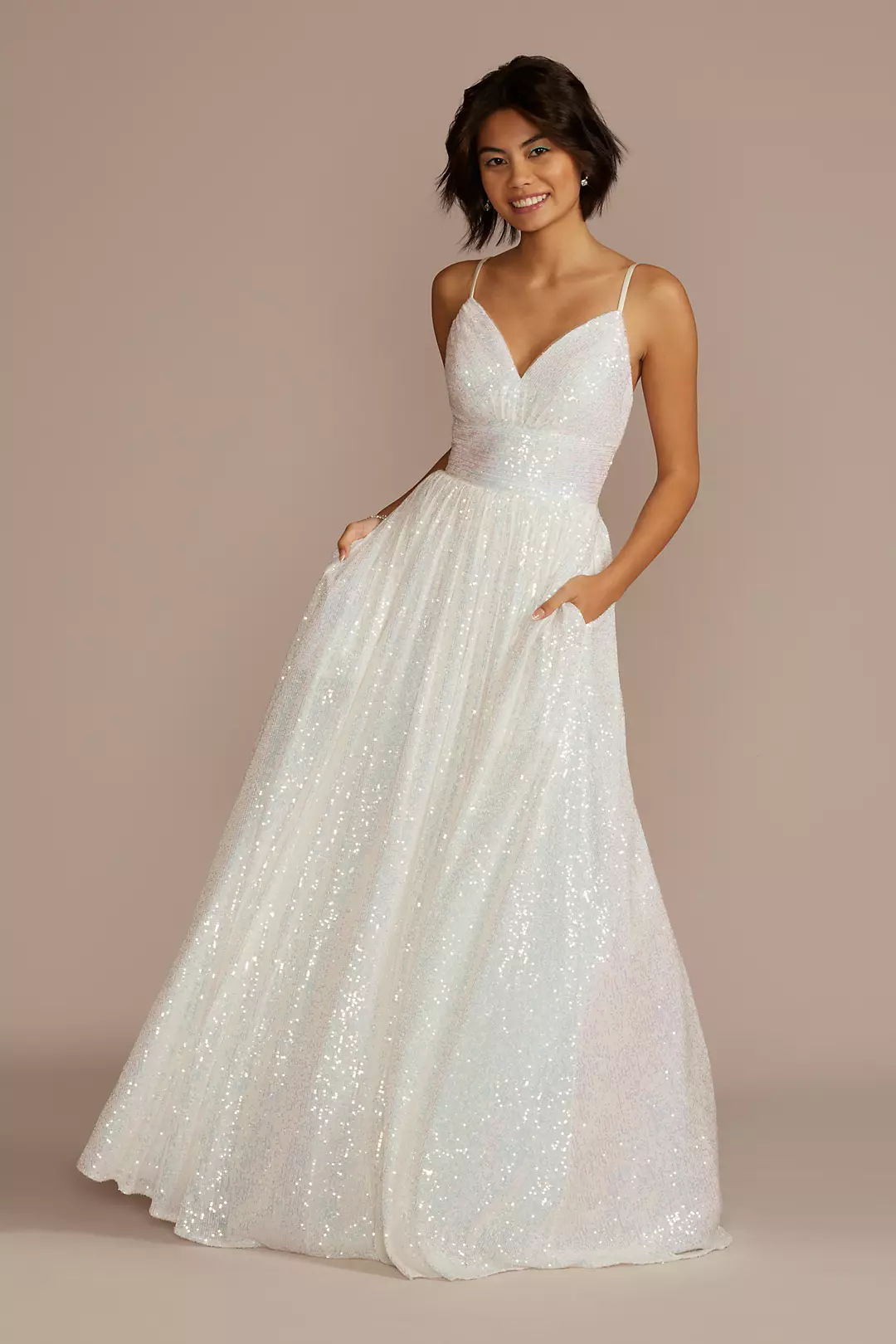 Iridescent Sequin V-Neck Ball Gown - Image 5