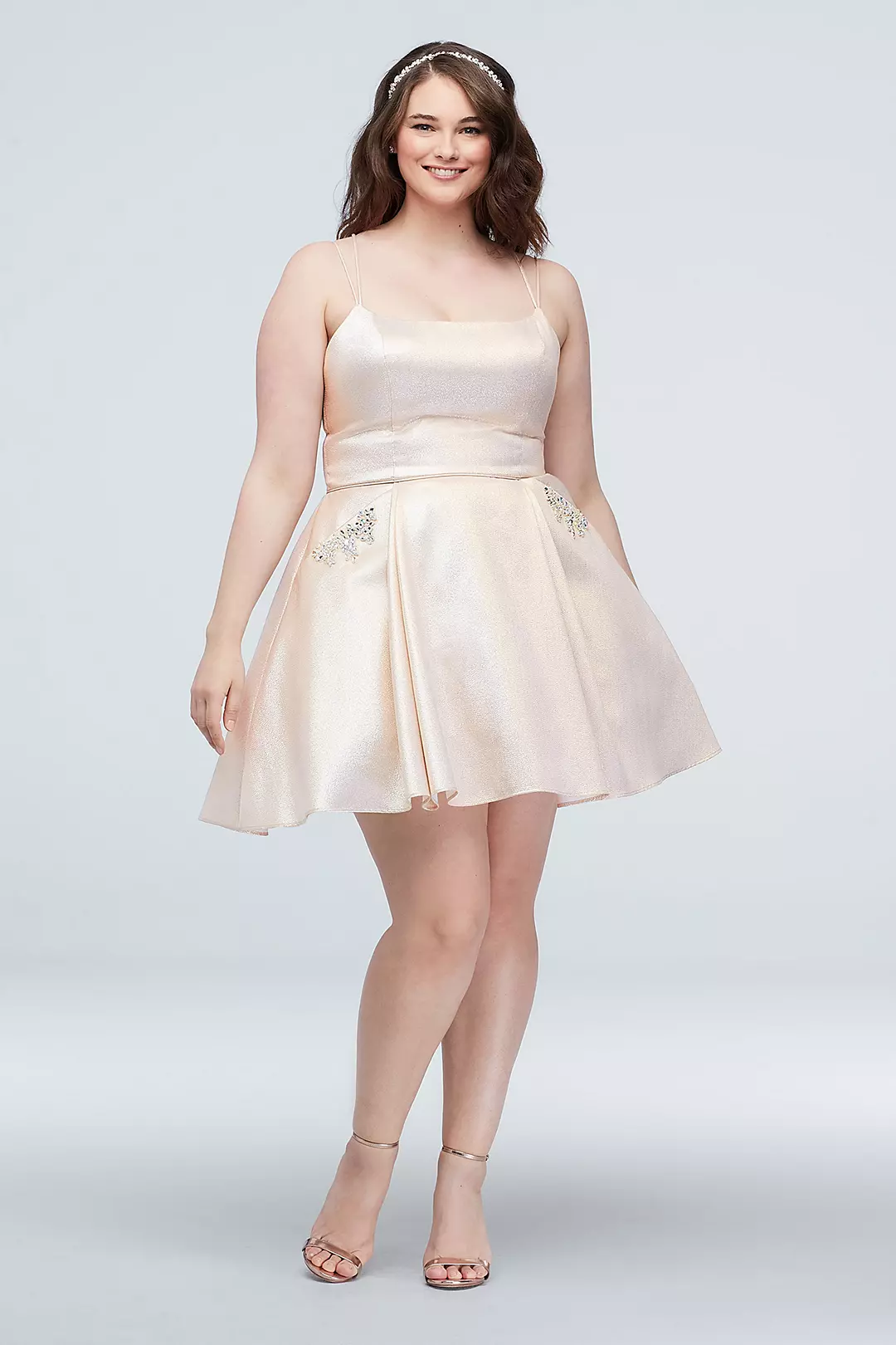 Iridescent Strappy Dress with Embellished Pockets - Image 3