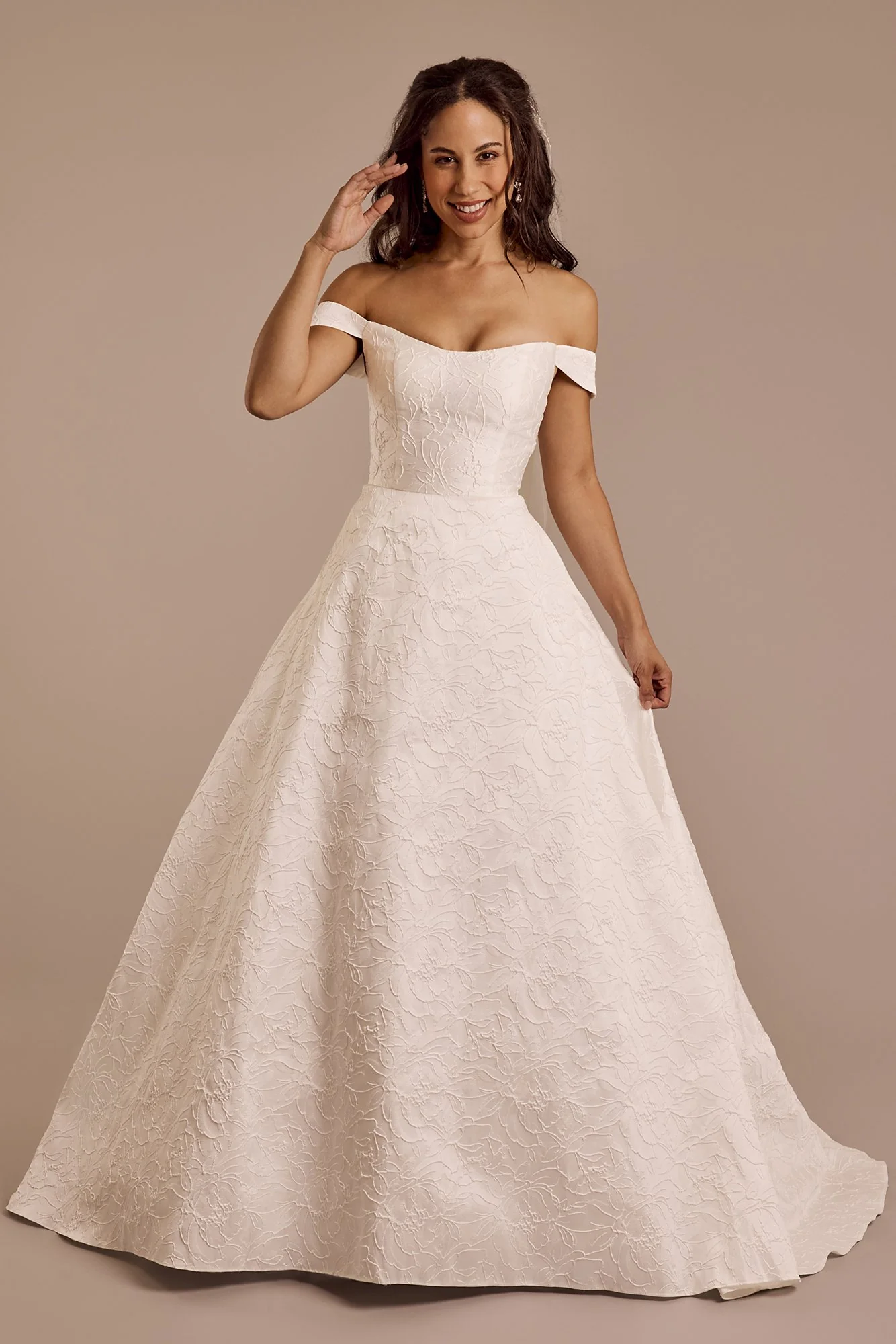 Jacquard Off-the-Shoulder Ball Gown Wedding Dress - Image 2