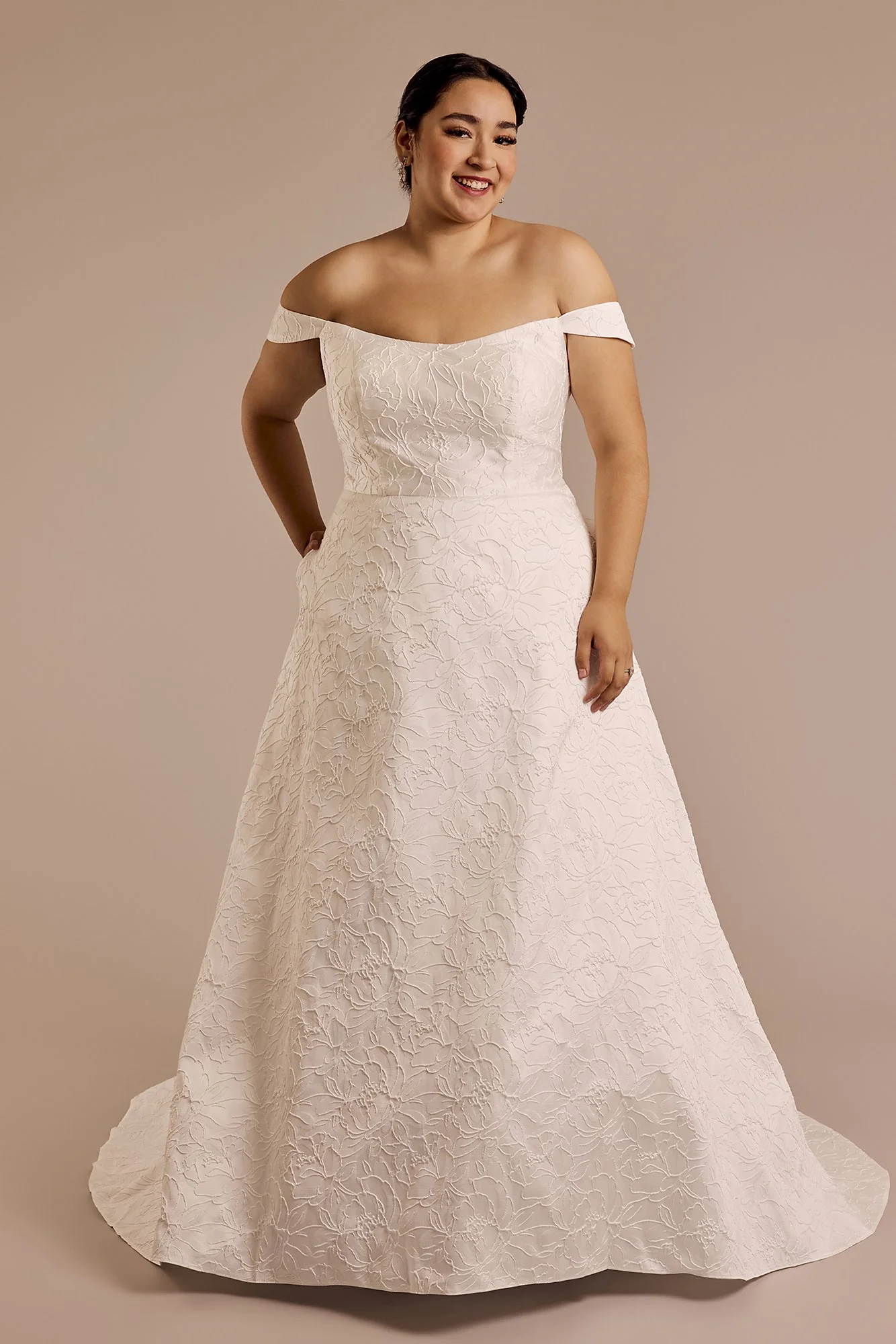 Jacquard Off-the-Shoulder Ball Gown Wedding Dress - Image 3