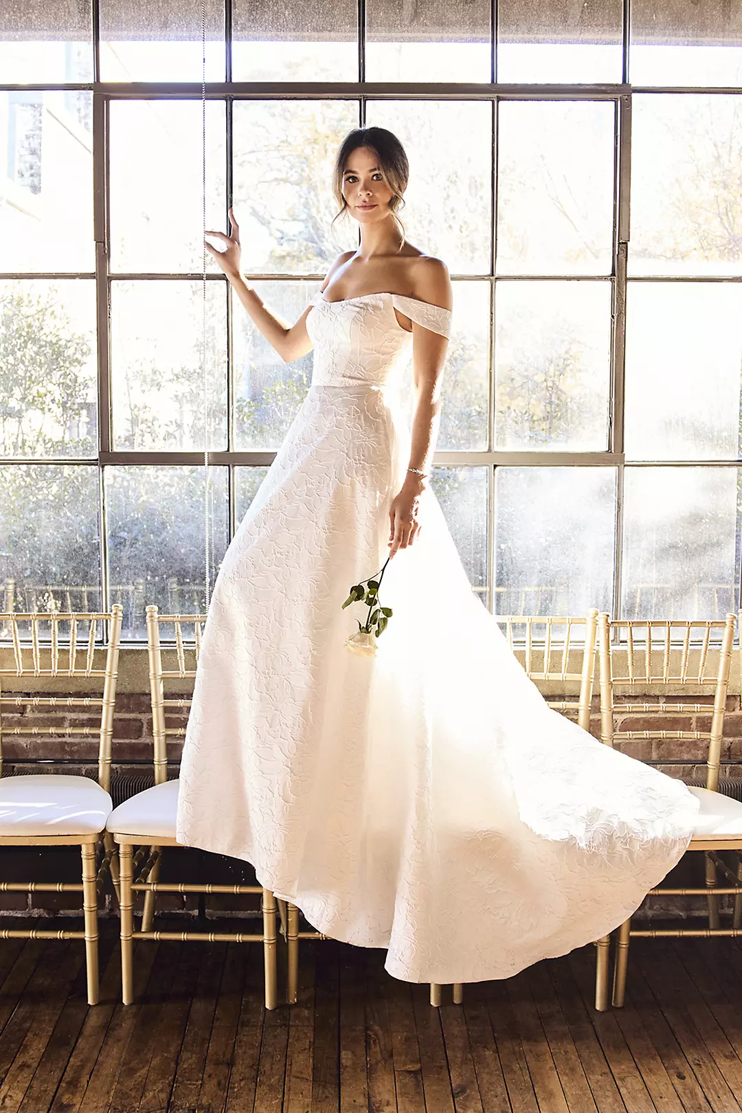 Jacquard Off-the-Shoulder Ball Gown Wedding Dress - Image 6