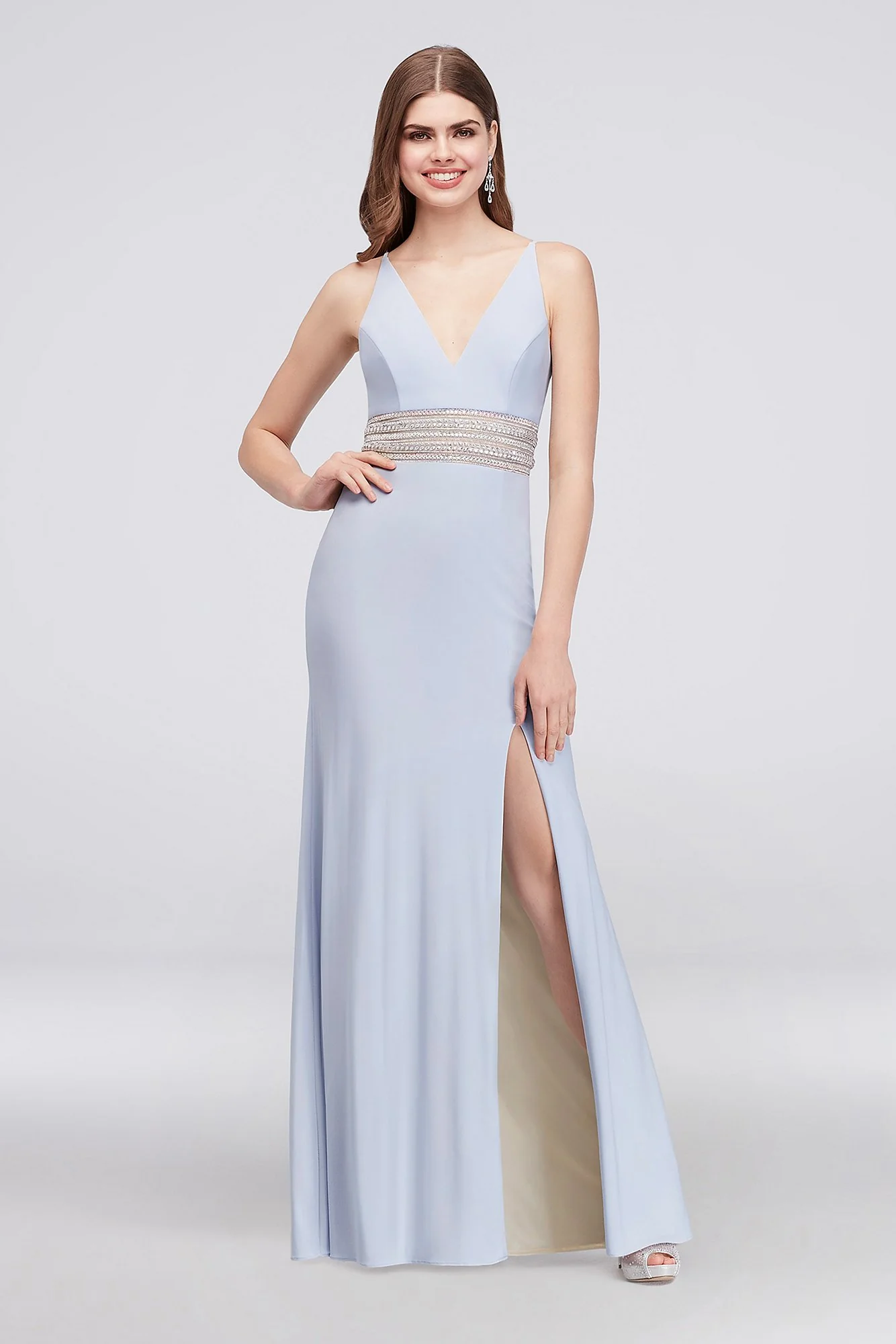 Jersey A-Line Gown with Beaded Waist and V-Back - Image 2