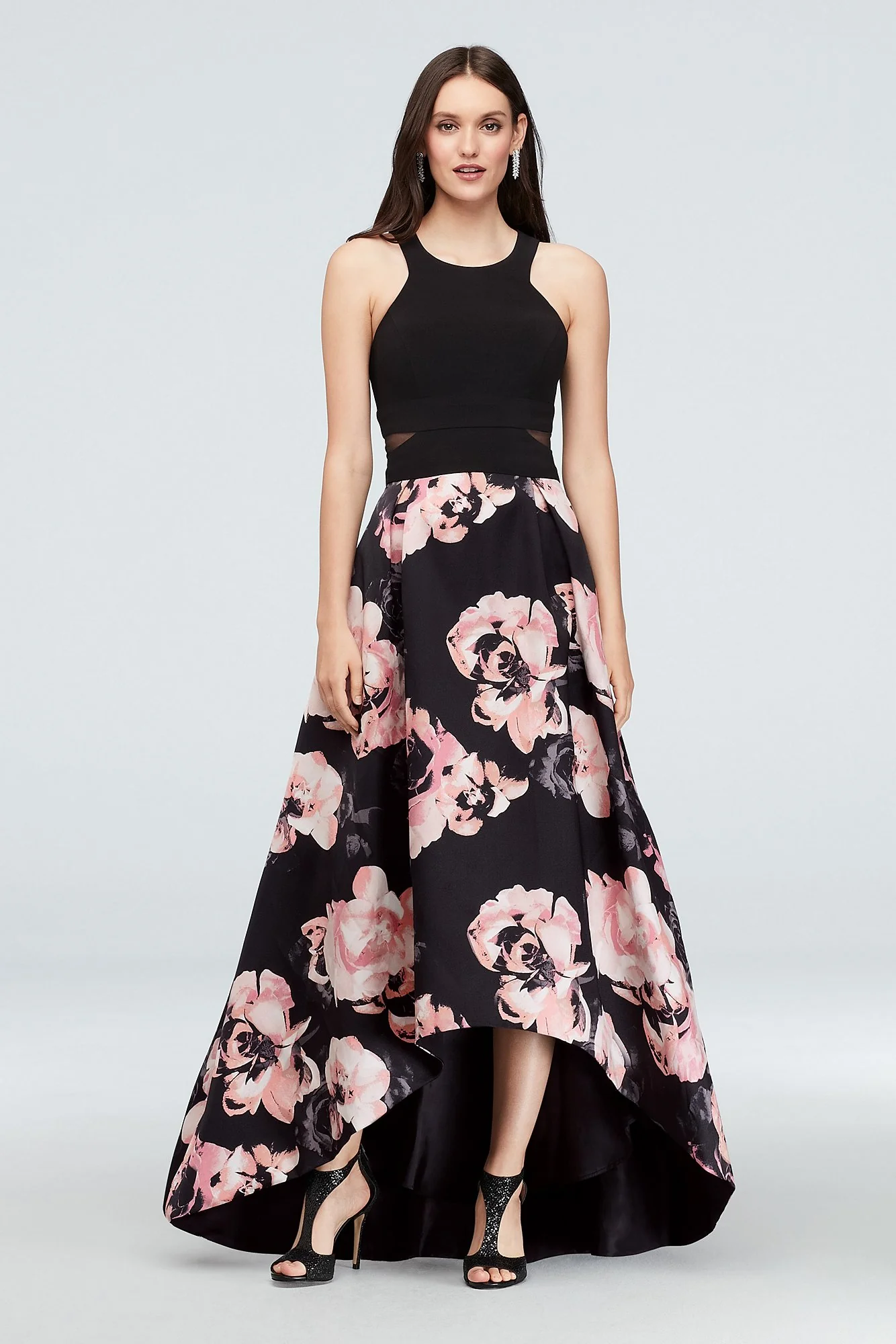Jersey and Floral Satin High-Low Ball Gown - Image 3