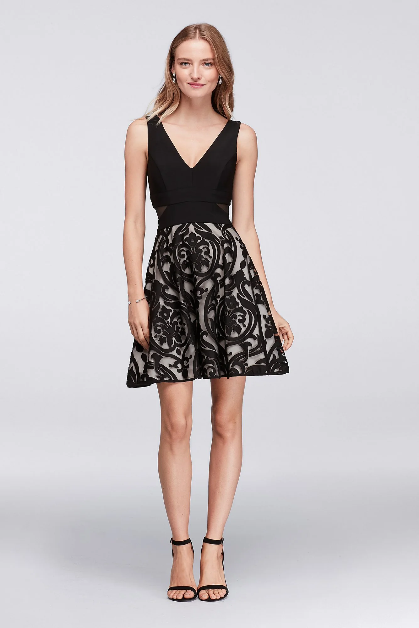 Jersey and Mesh Short Dress with Burnout Skirt