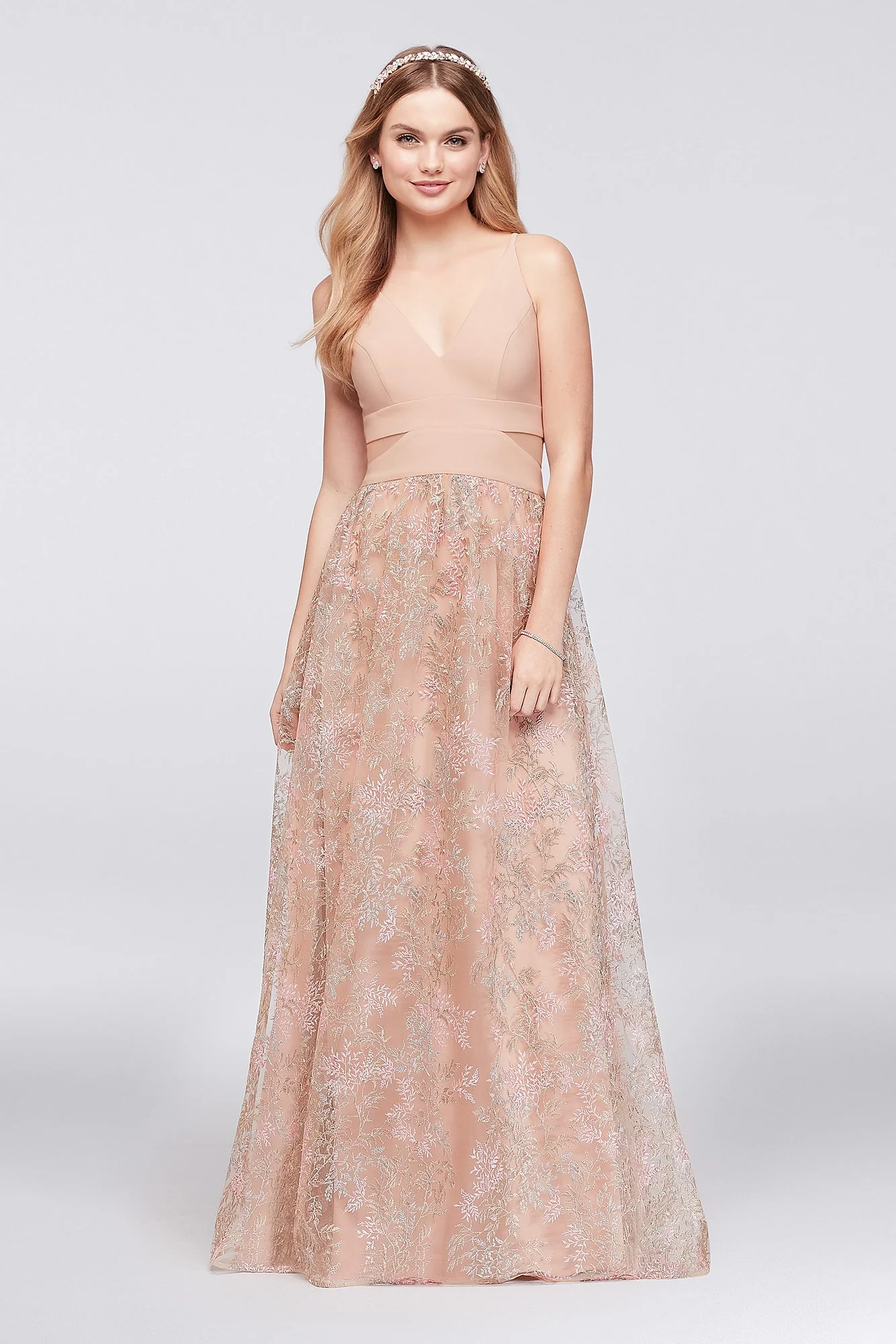 Jersey Ball Gown with Embroidered Mesh Skirt - Image 2