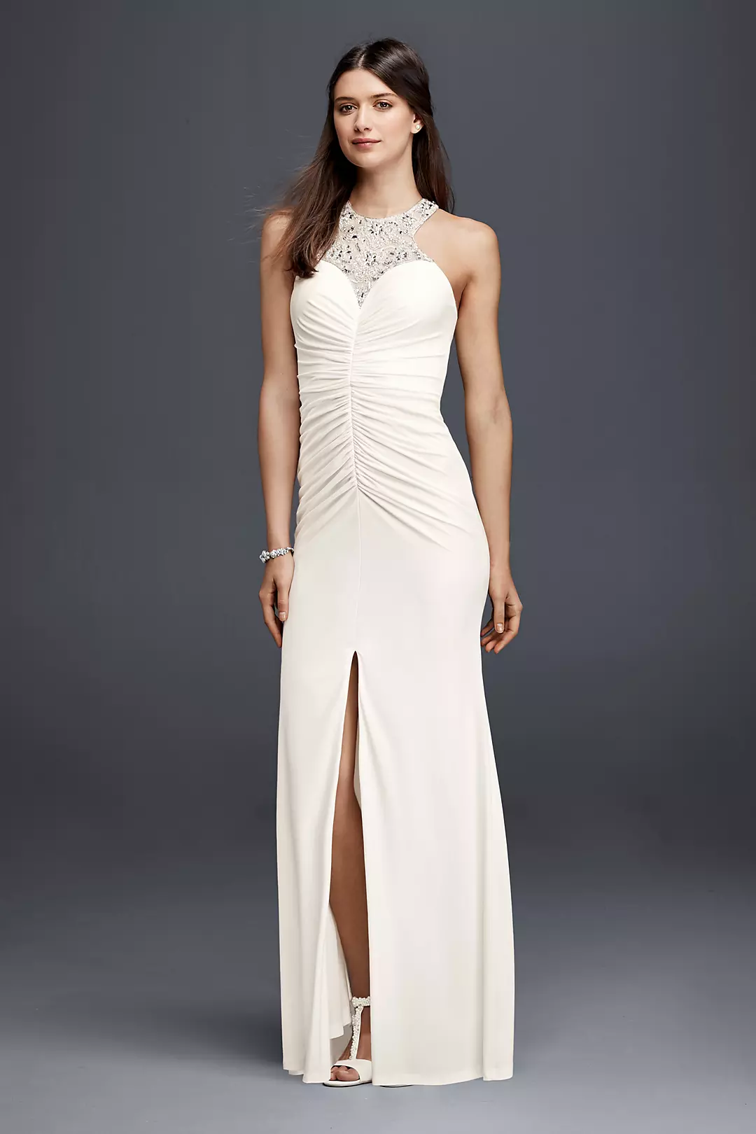 Jersey Beaded Halter Sheath Wedding Dress - Image 2