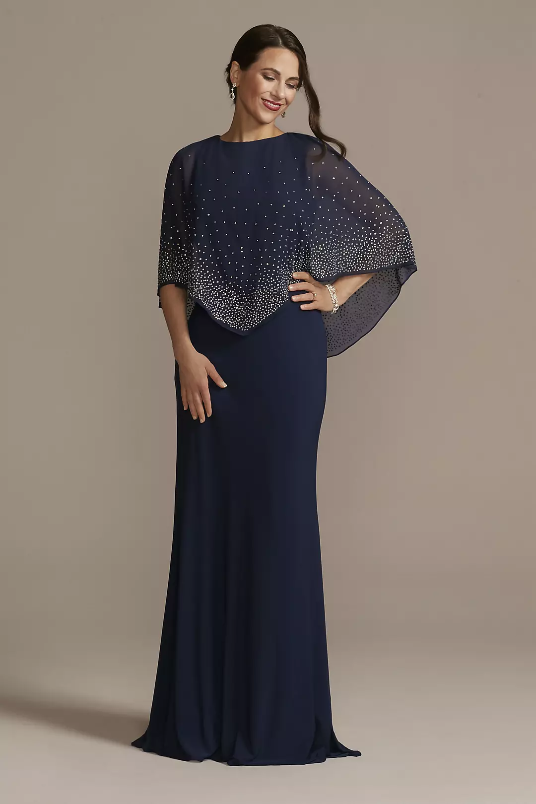 Jersey Cape Gown with Sparkle Embellishment - Image 9