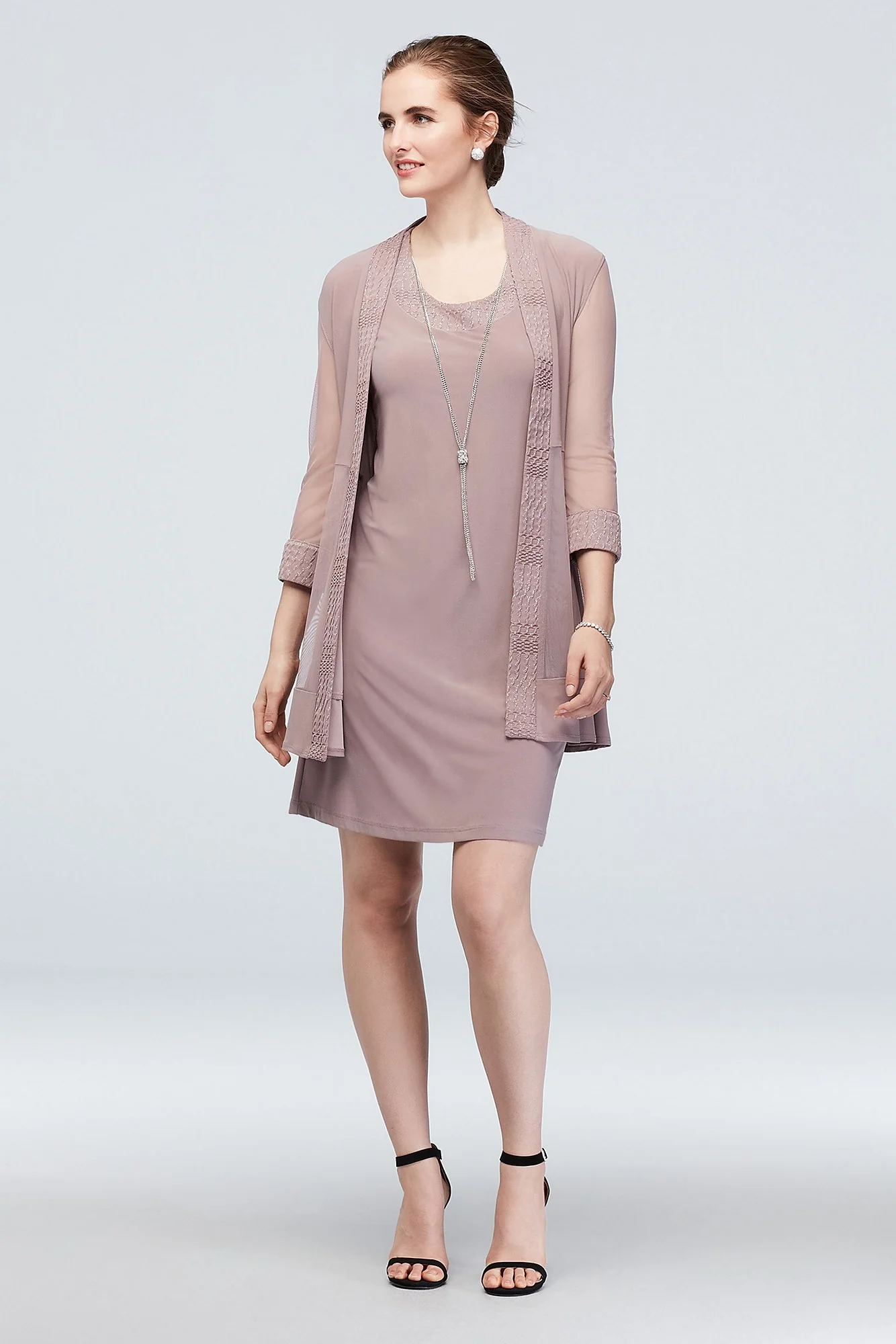 Jersey Dress and Sheer Sleeve Jacket with Trim - Image 2