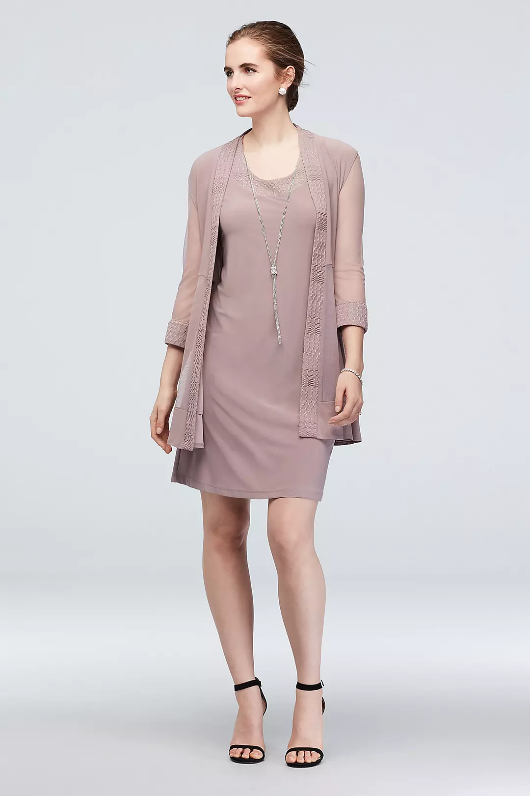 Jersey Dress and Sheer Sleeve Jacket with Trim - Image 6