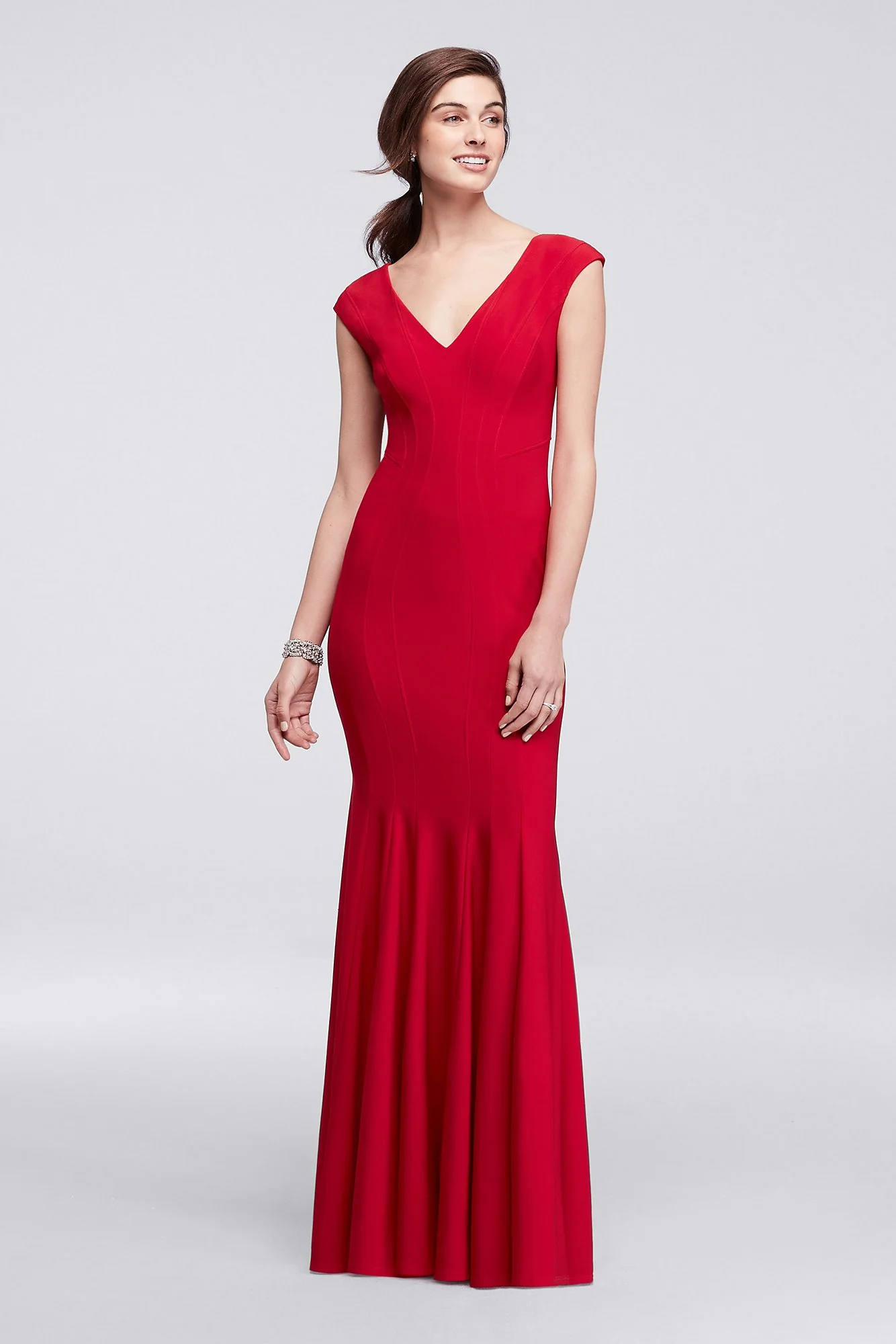 Jersey Dress with Cap Sleeves and V-Neckline - Image 3