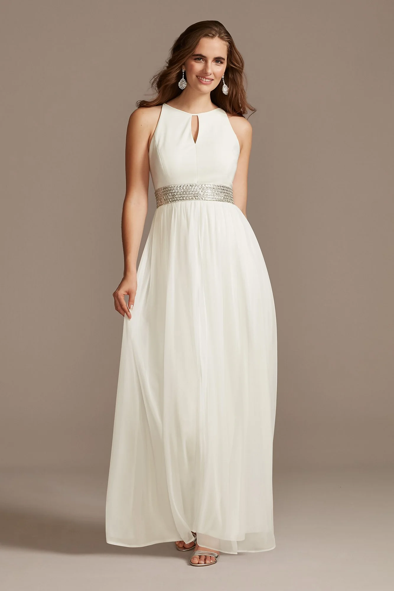 Jersey Keyhole Bodice Gown with Crystal Waist
