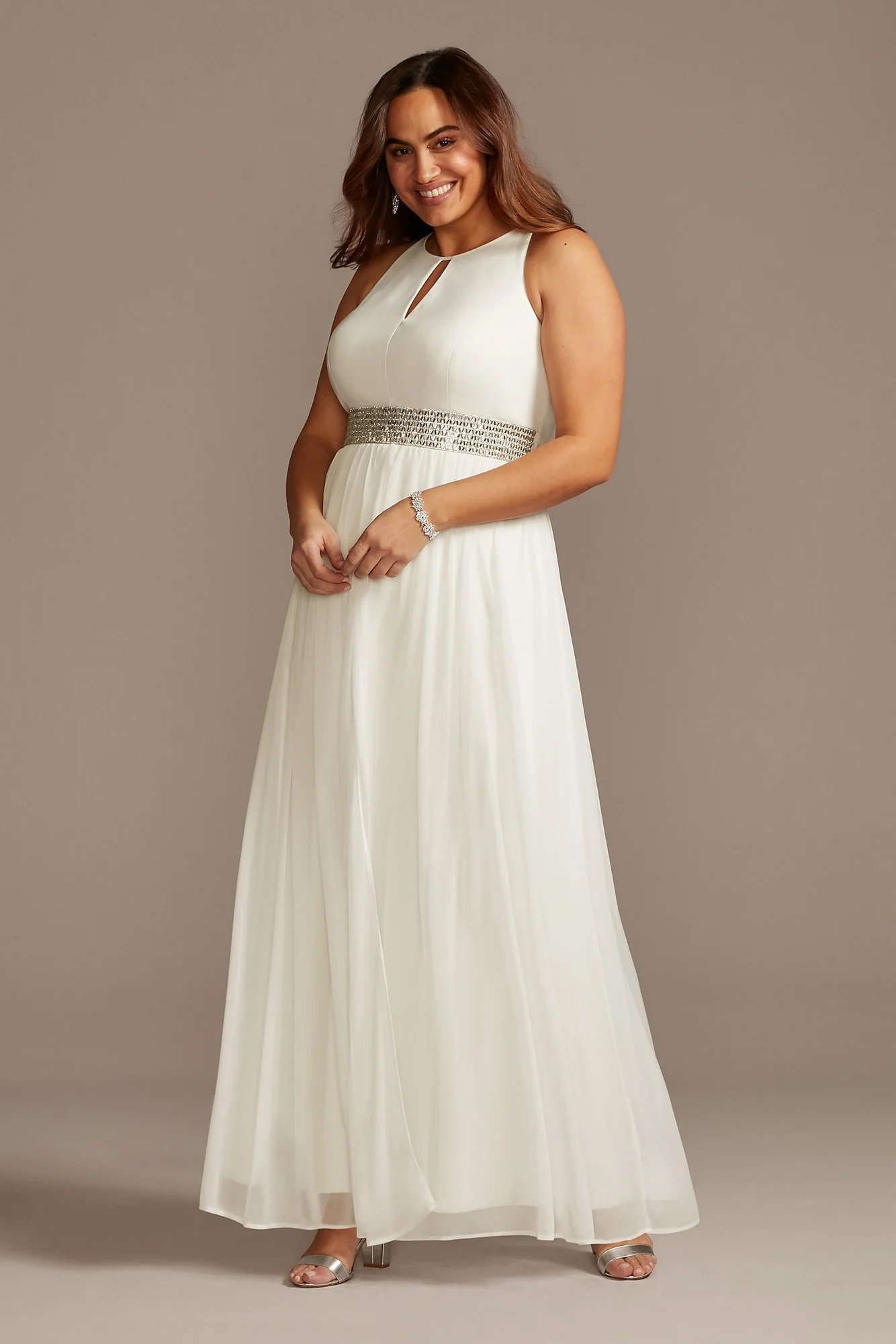 Jersey Keyhole Bodice Gown with Crystal Waist - Image 3