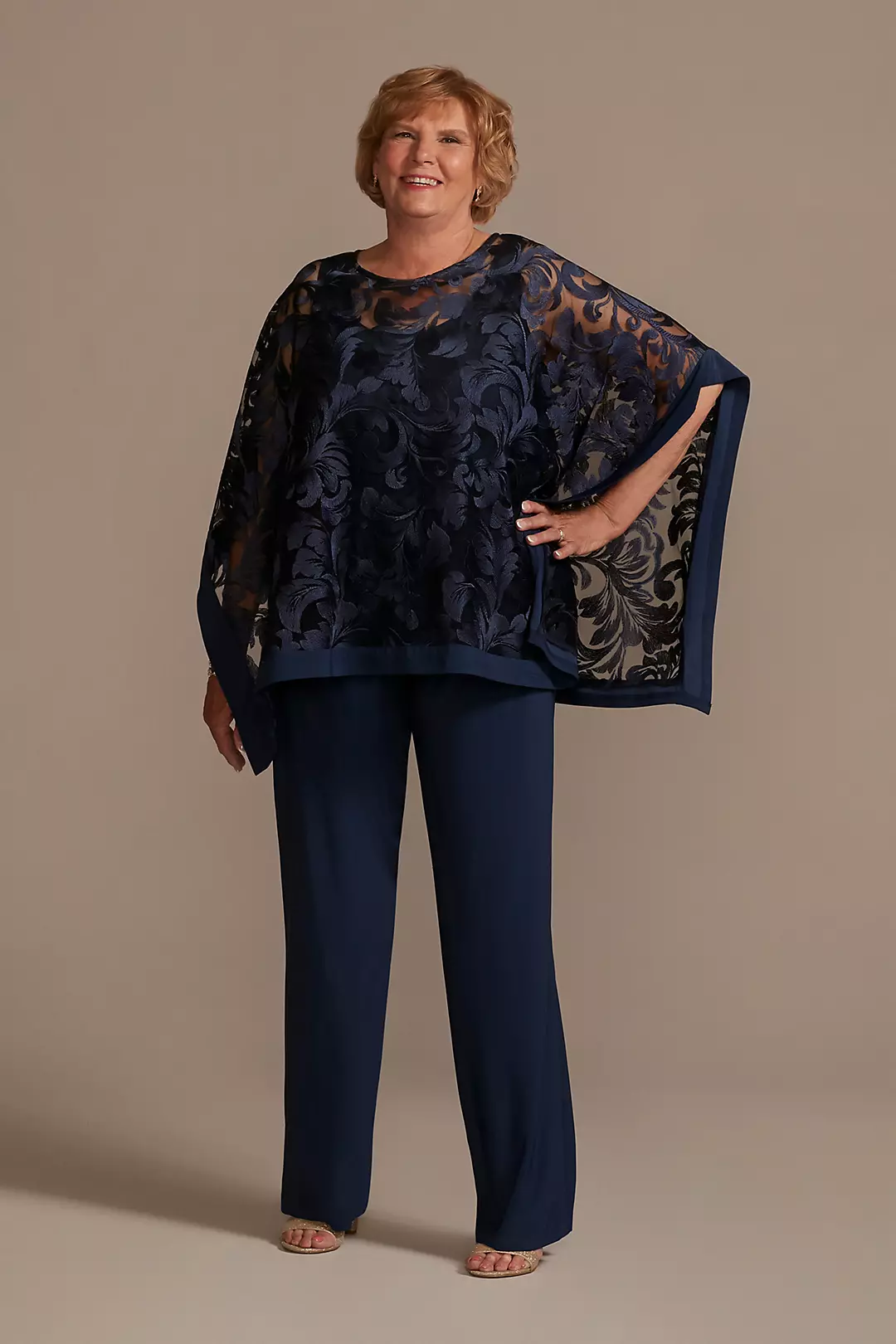 Jersey Pantsuit with Illusion Detailed Cape - Image 5