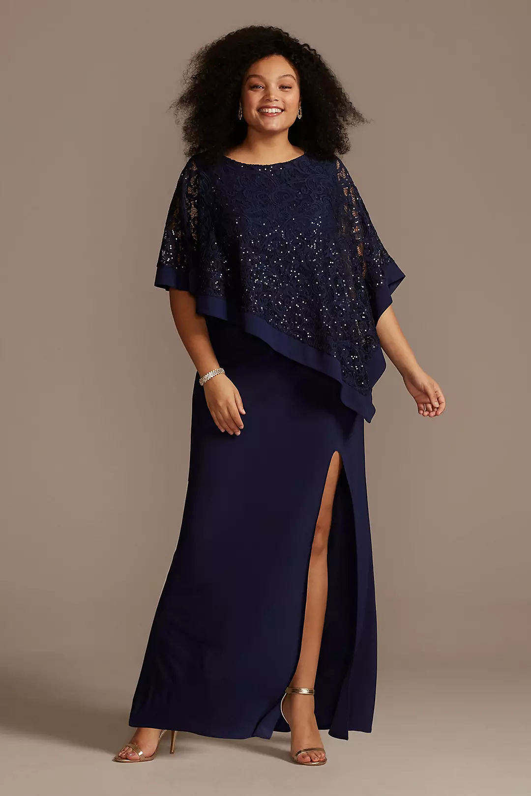 Jersey Sheath Gown with Sequin Lace Capelet - Image 9