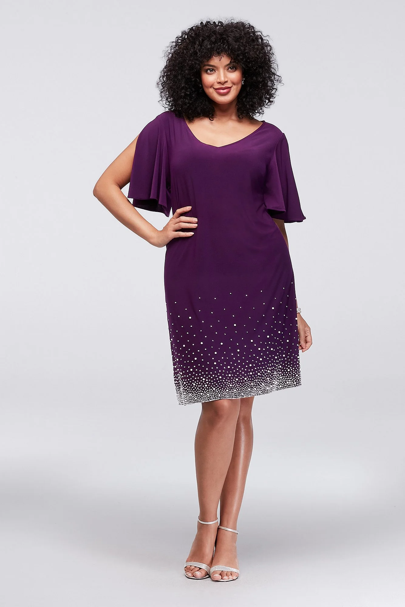 Jersey Sparkle Hem Plus Size Split-Sleeve Shift - Image 2
