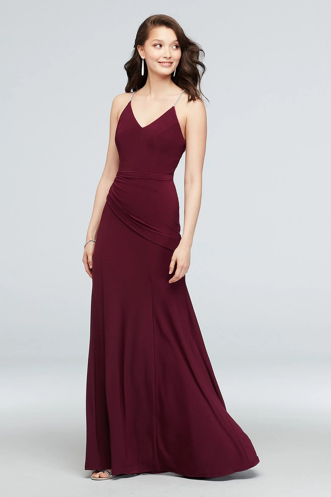 Jersey V-Neck Dress with Crystal Straps - Image 3
