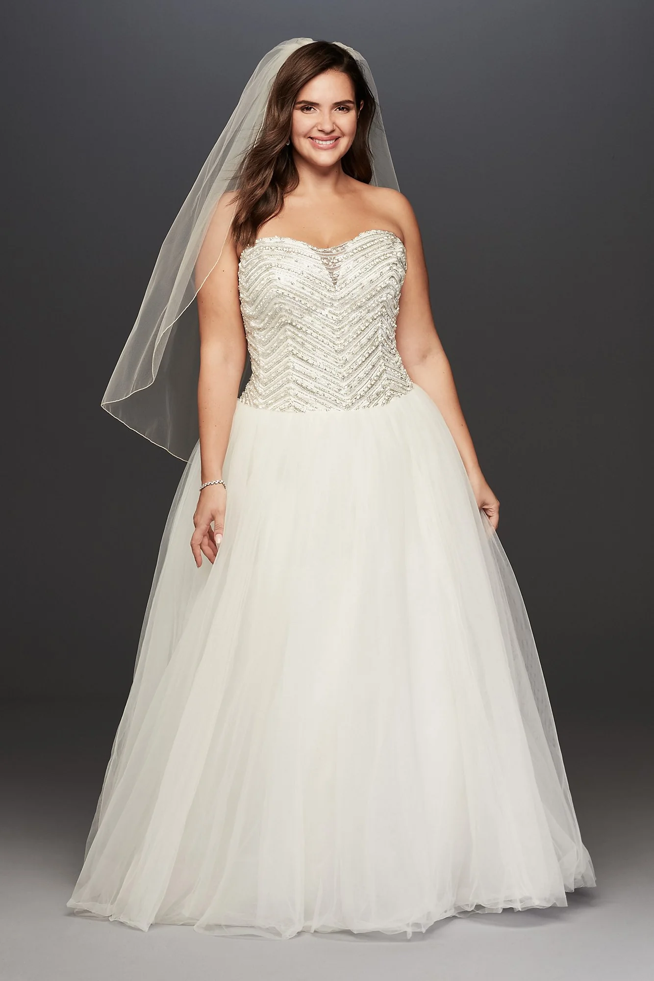 Jewel Crystal Chevron Tulle Wedding Dress - Image 11