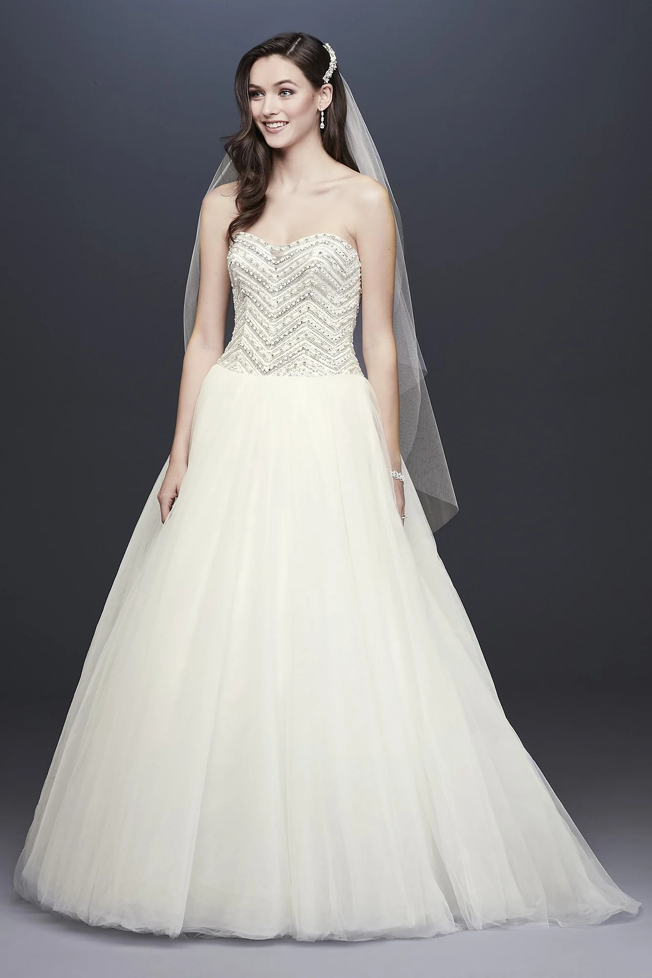 Jewel Crystal Chevron Tulle Wedding Dress - Image 2