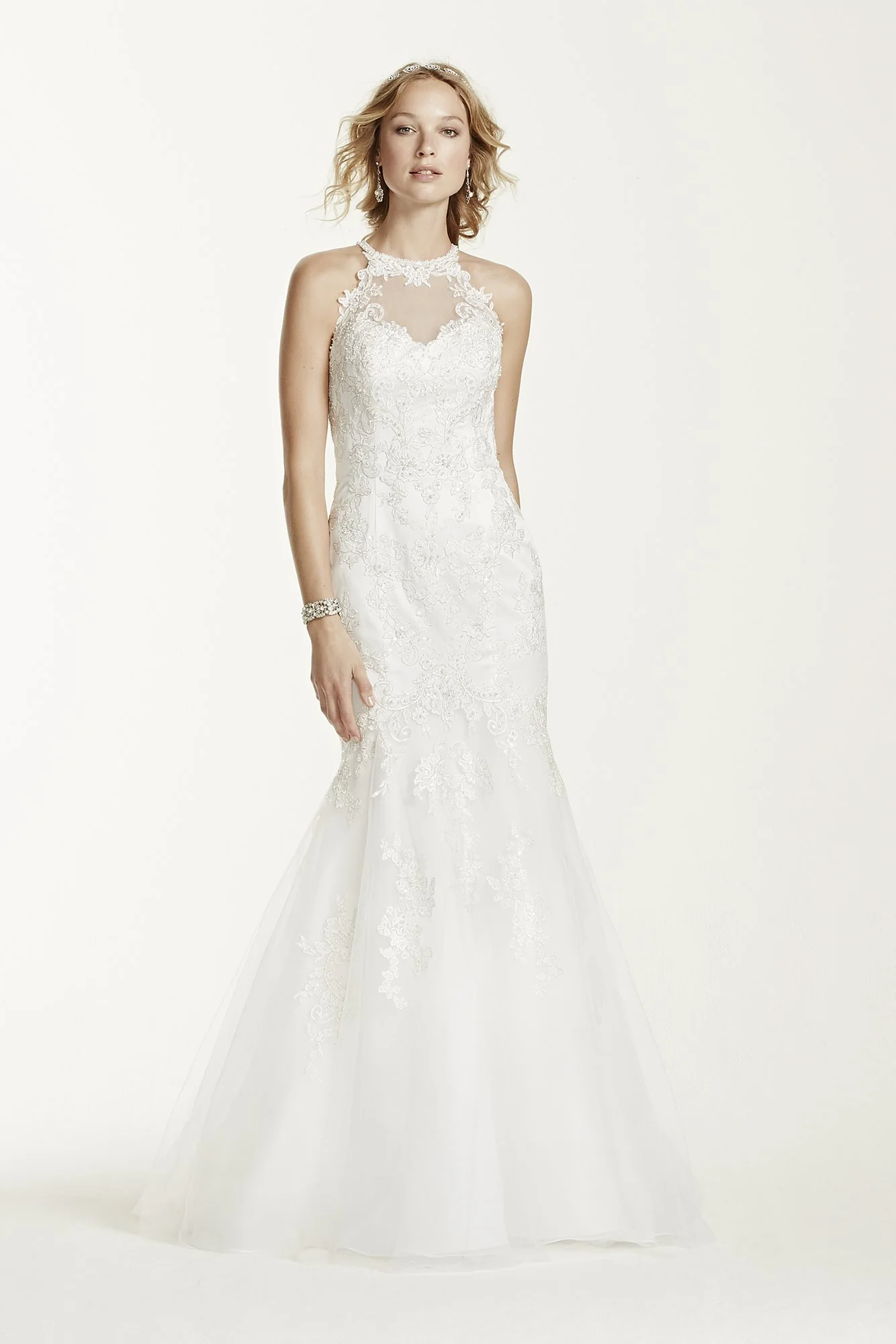 Jewel Lace and Tulle Illusion Neck Wedding Dress - Image 3
