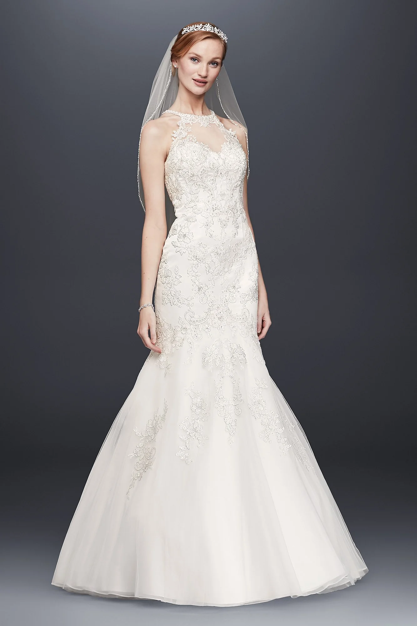 Jewel Lace and Tulle Illusion Neck Wedding Dress - Image 3