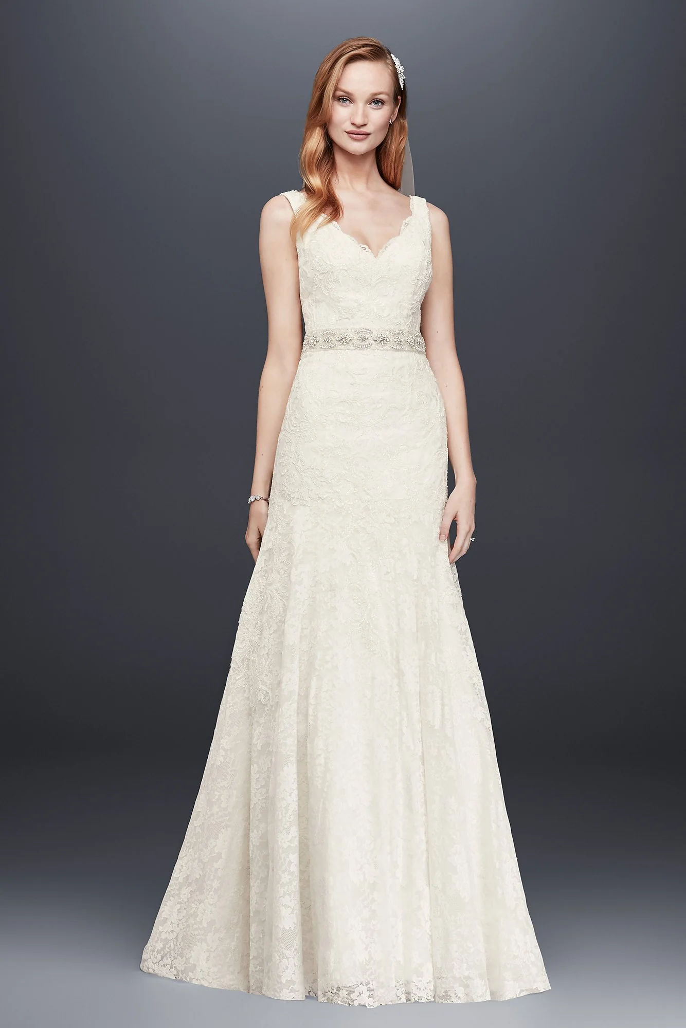 Jewel Lace Wedding Dress with Scalloped V-Neck - Image 11
