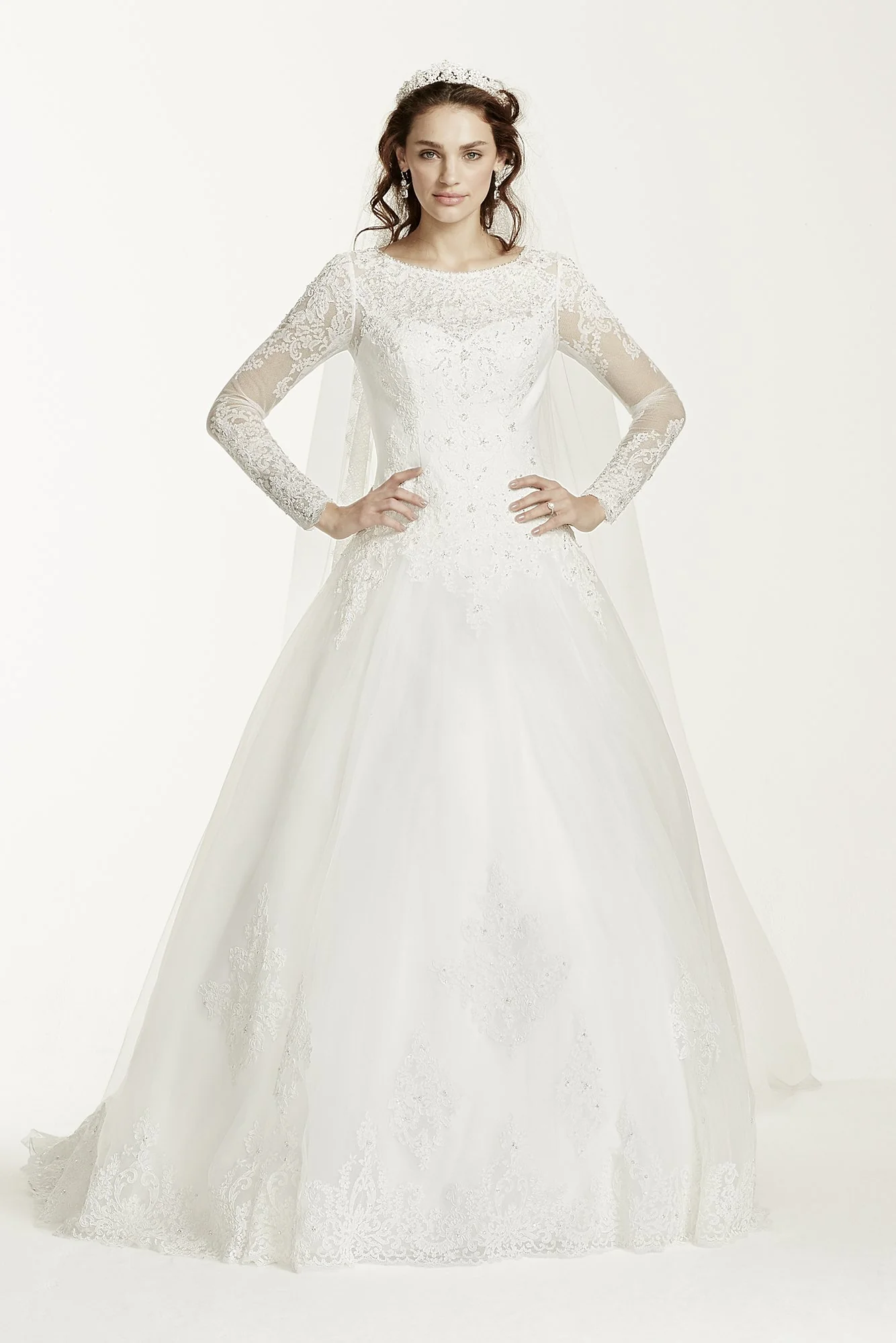Jewel Long Sleeve Drop-Waist Tulle Wedding Dress - Image 7