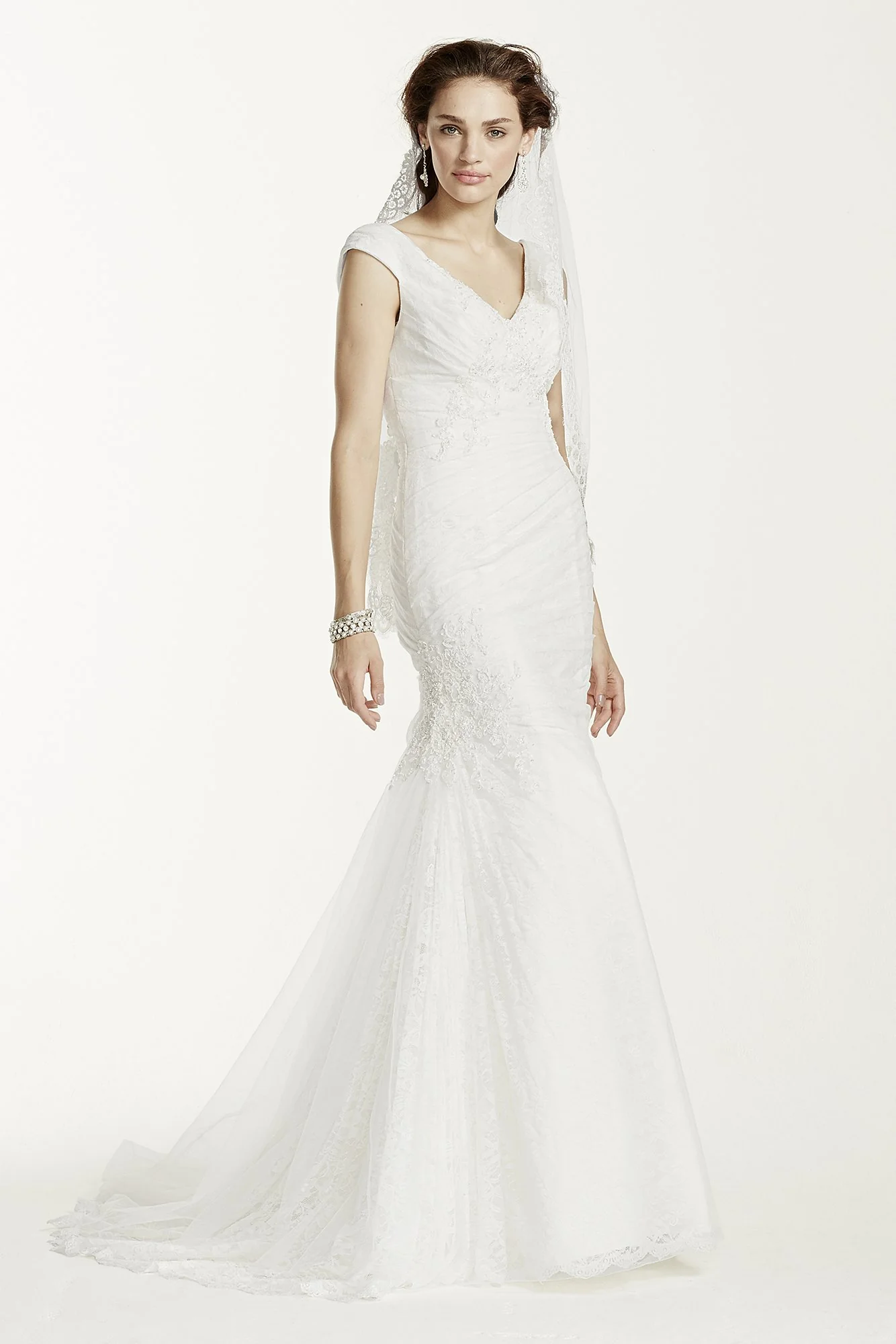 Jewel Off The Shoulder Ruched Wedding Dress - Image 2