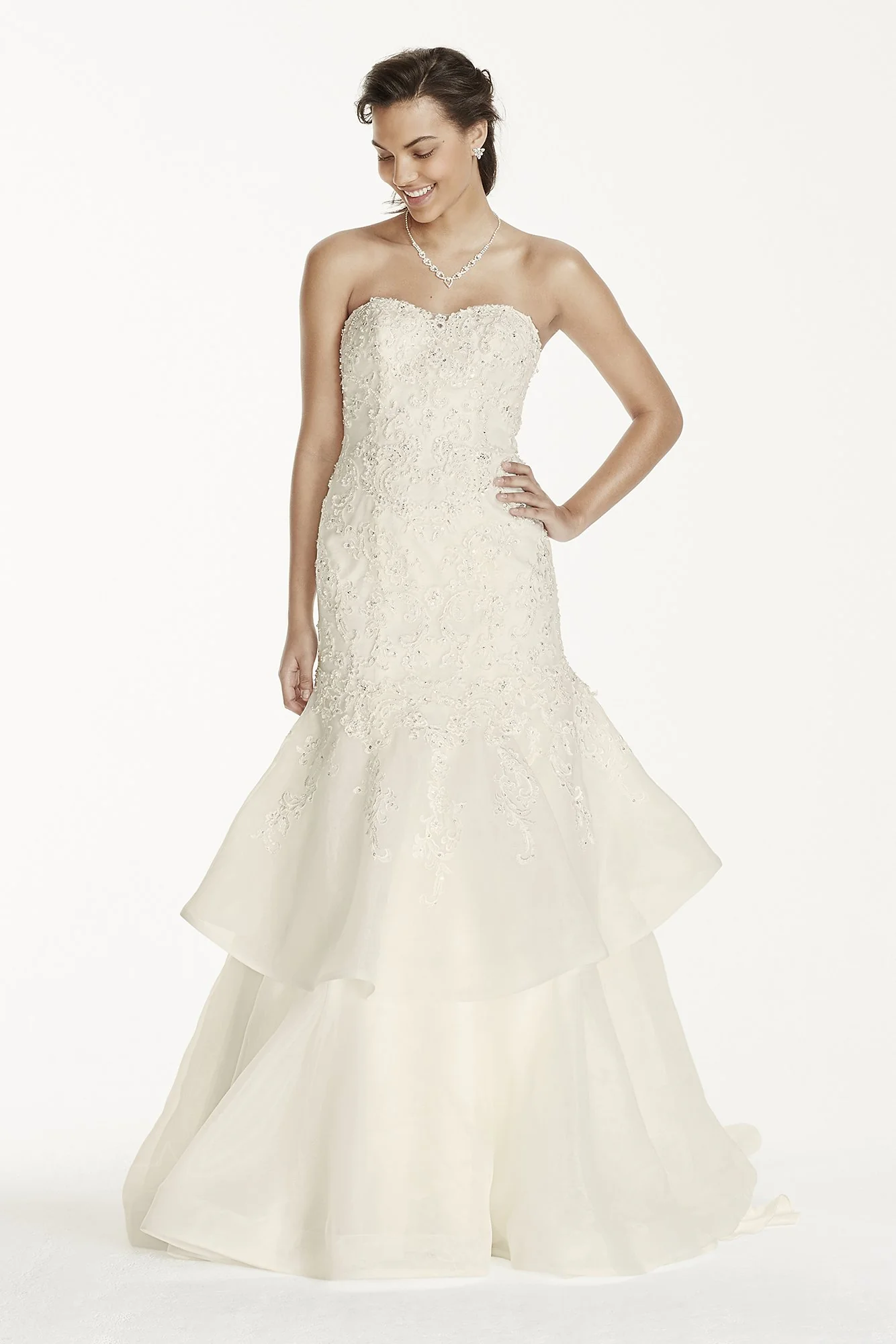 Jewel Organza Trumpet Wedding Dress with Lace - Image 2