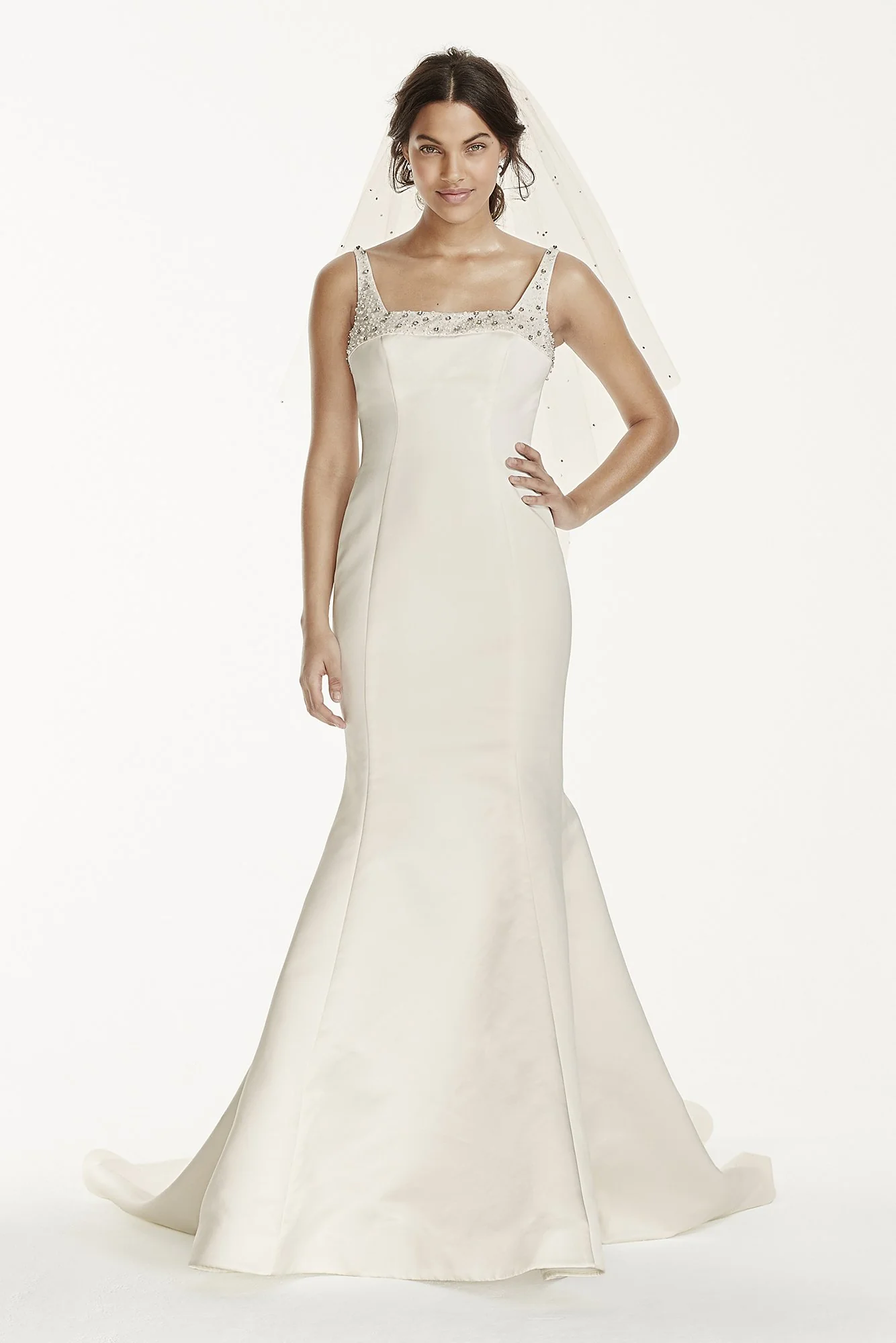Jewel Satin Mermaid Wedding Dress with Square Neck