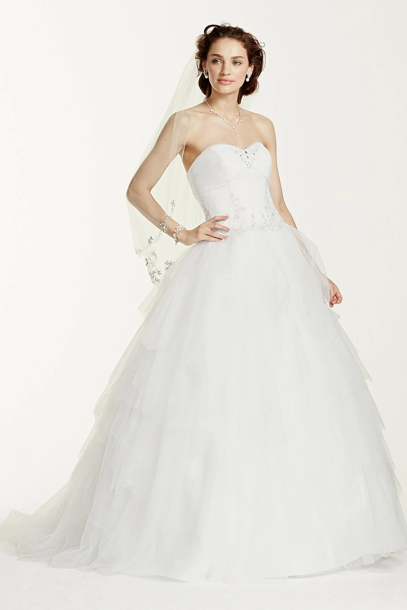 Jewel Strapless Tiered Tulle Wedding Dress - Image 5