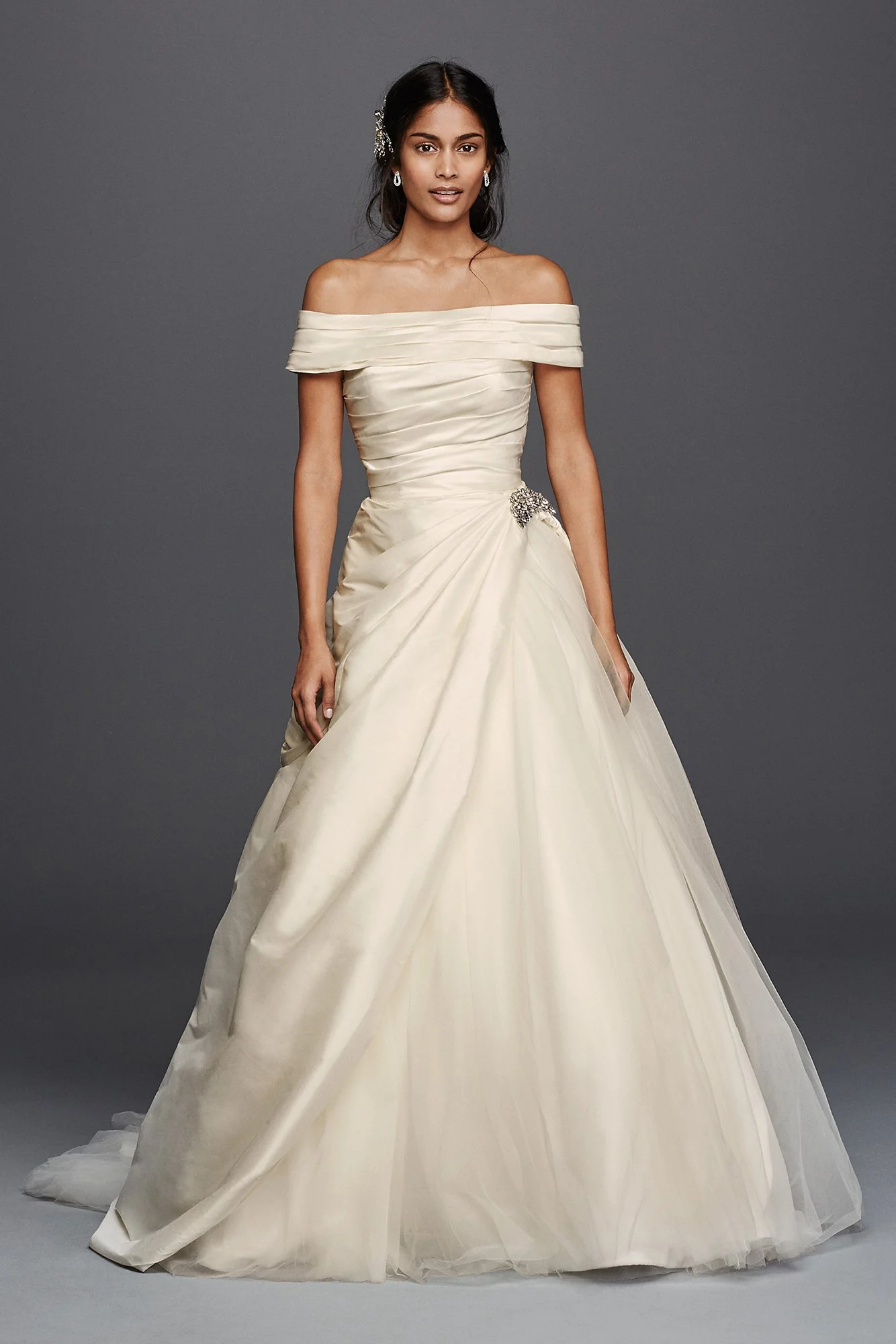Jewel Taffeta Wedding Dress with Brooch - Image 2
