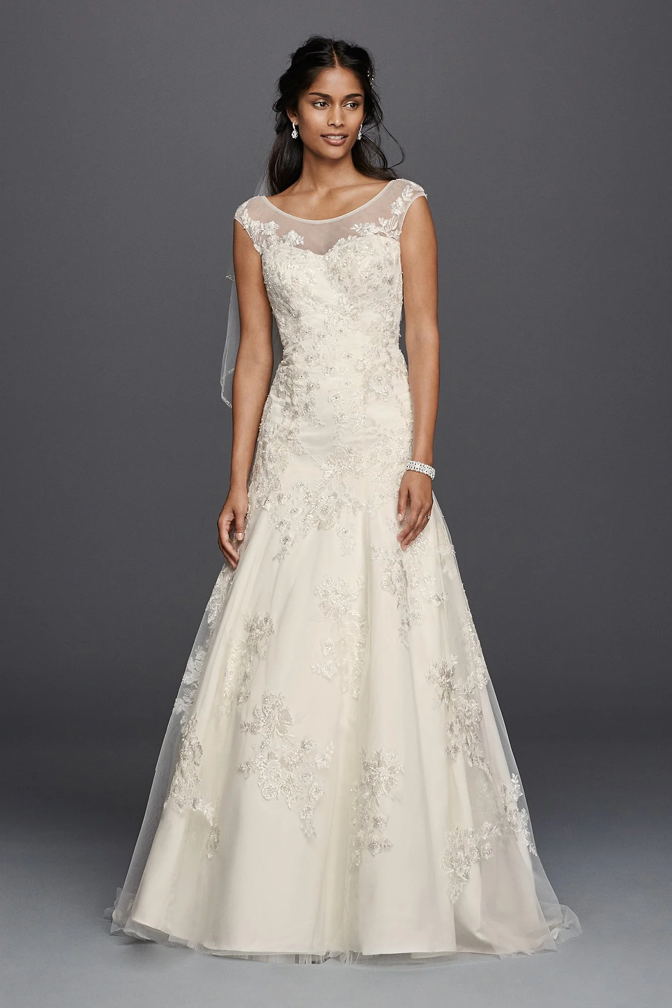 Jewel Tulle Aline Wedding Dress with Lace Applique - Image 2