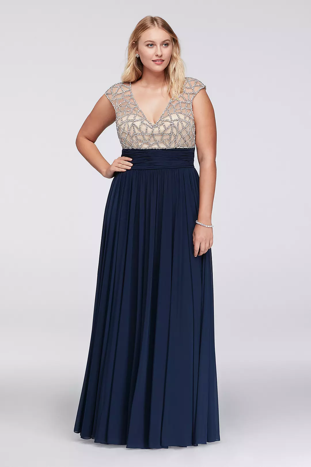 Jeweled Bodice Empire Dress with Cap Sleeves - Image 2