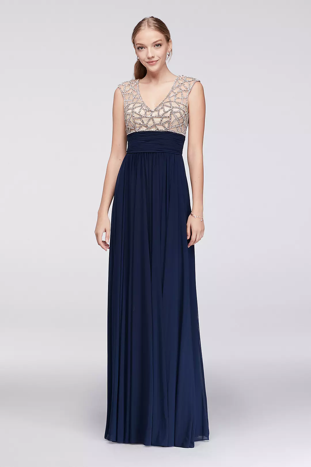 Jeweled Bodice Empire Dress with Cap Sleeves - Image 7