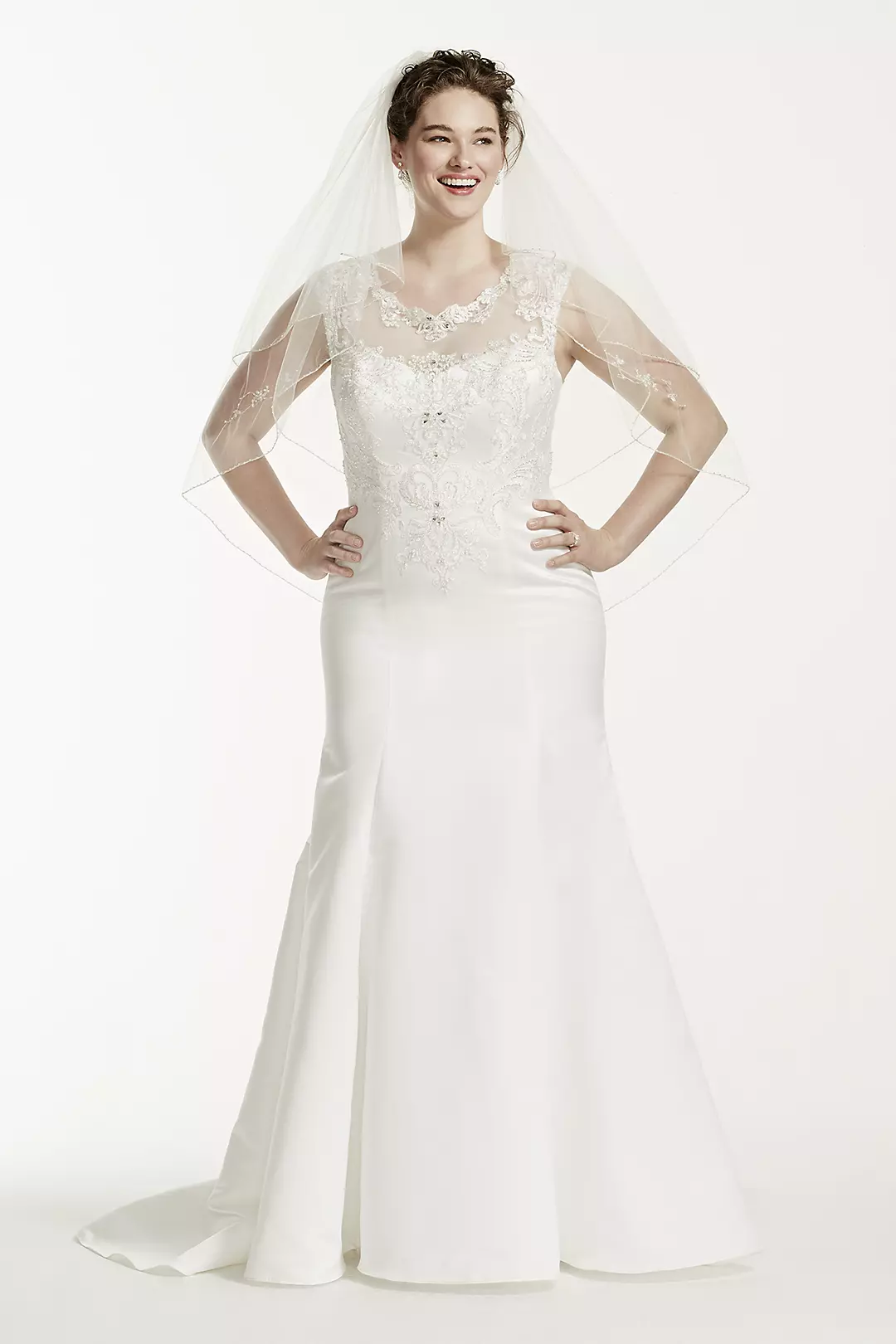 Jeweled Cap Sleeve Illusion Neckline Wedding Dress - Image 22