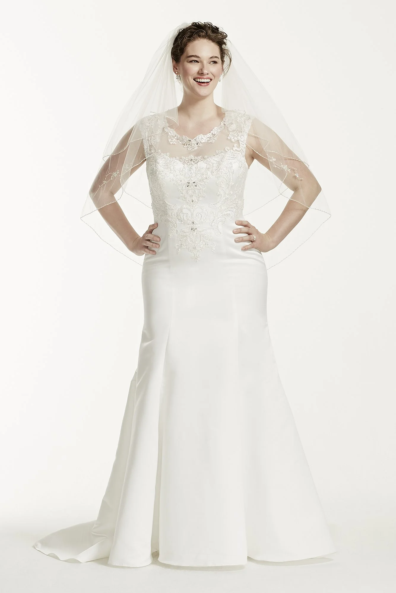 Jeweled Cap Sleeve Illusion Neckline Wedding Dress - Image 3