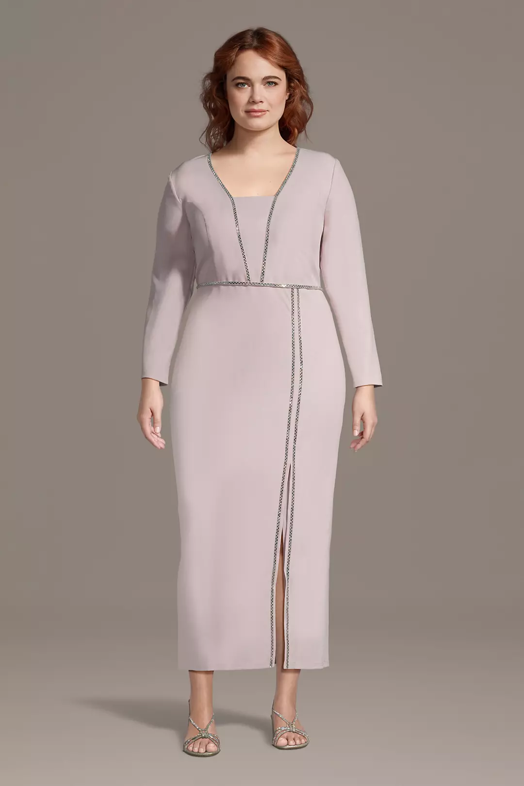 Jeweled Crepe Long-Sleeve Sheath Dress - Image 4