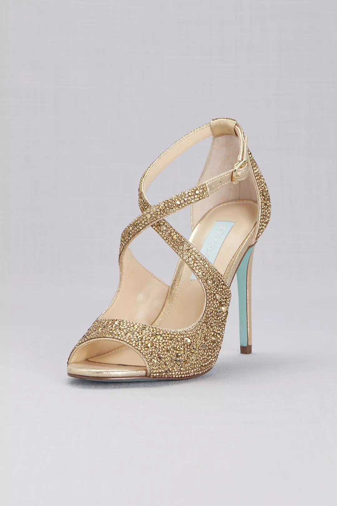 Peep-Toe Jeweled Cross-Strap Stiletto Heels - Image 2