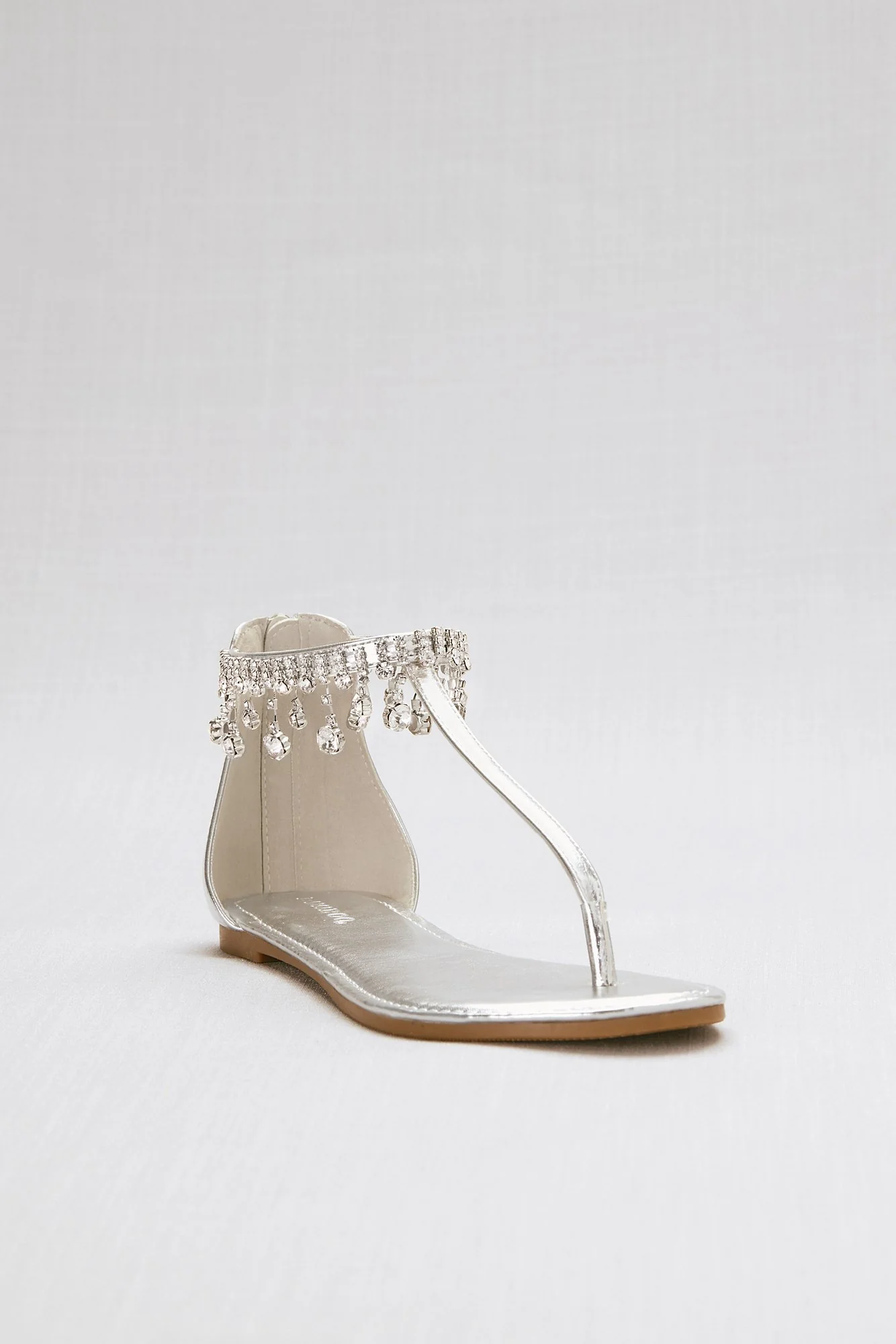 Jeweled Fringe Metallic Ankle-Wrap Thong Sandals