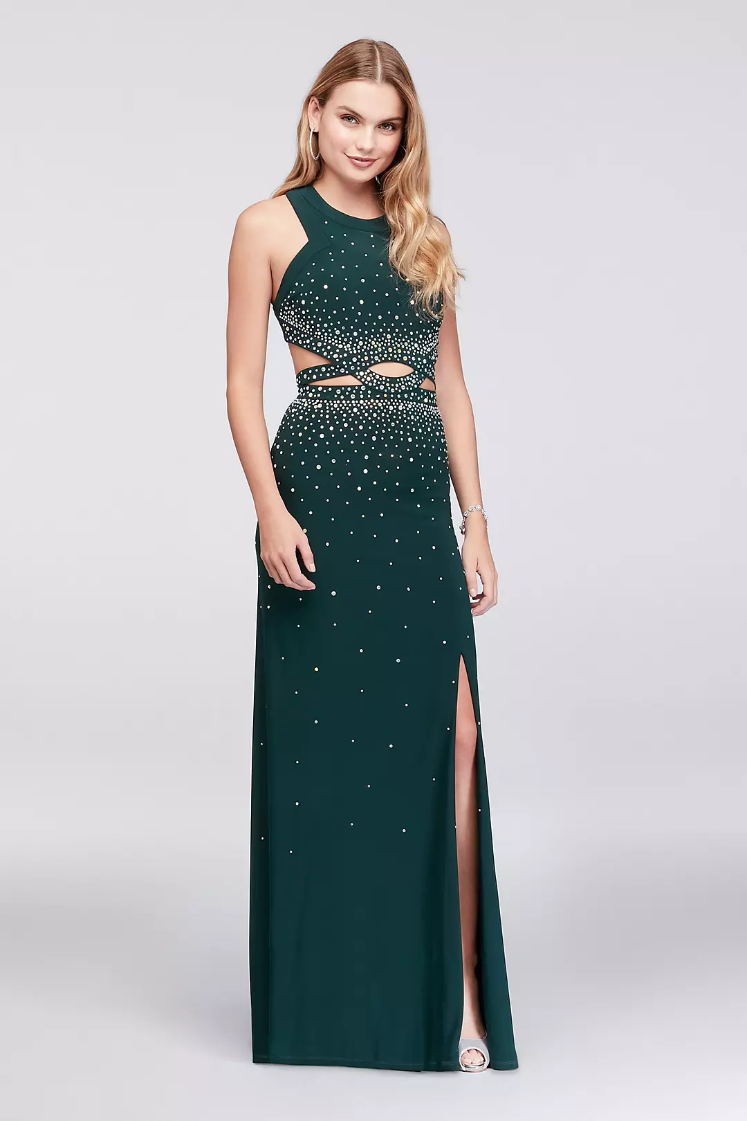 Jeweled Jersey Halter Gown with Cutout Waistline - Image 3