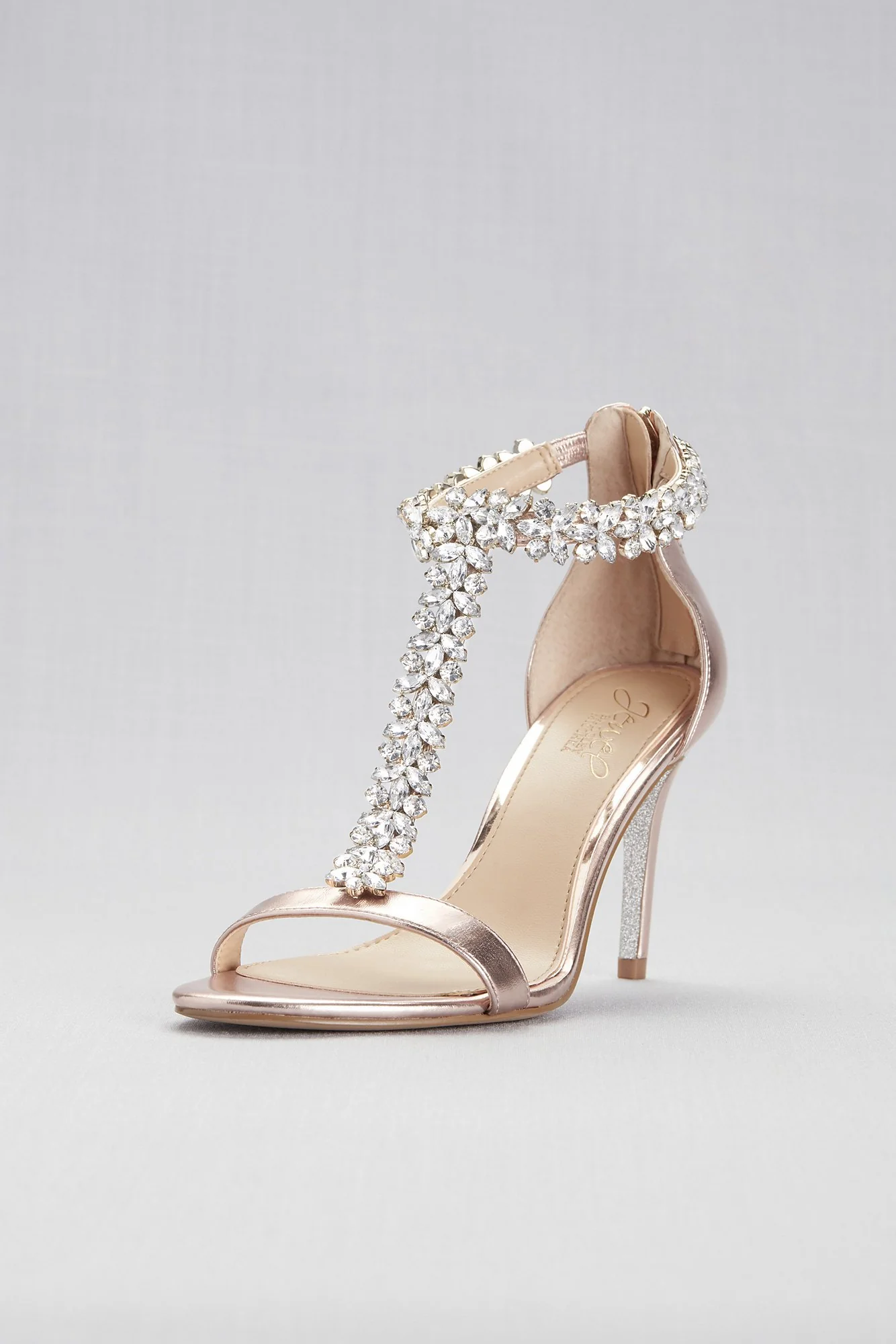 Jeweled T-Strap Metallic High Heels - Image 2
