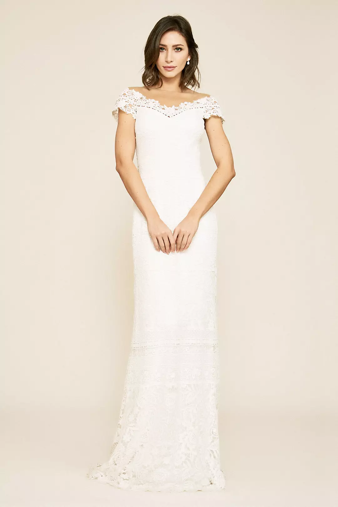 Joelle Mixed Lace Cap Sleeve Sheath Wedding Dress