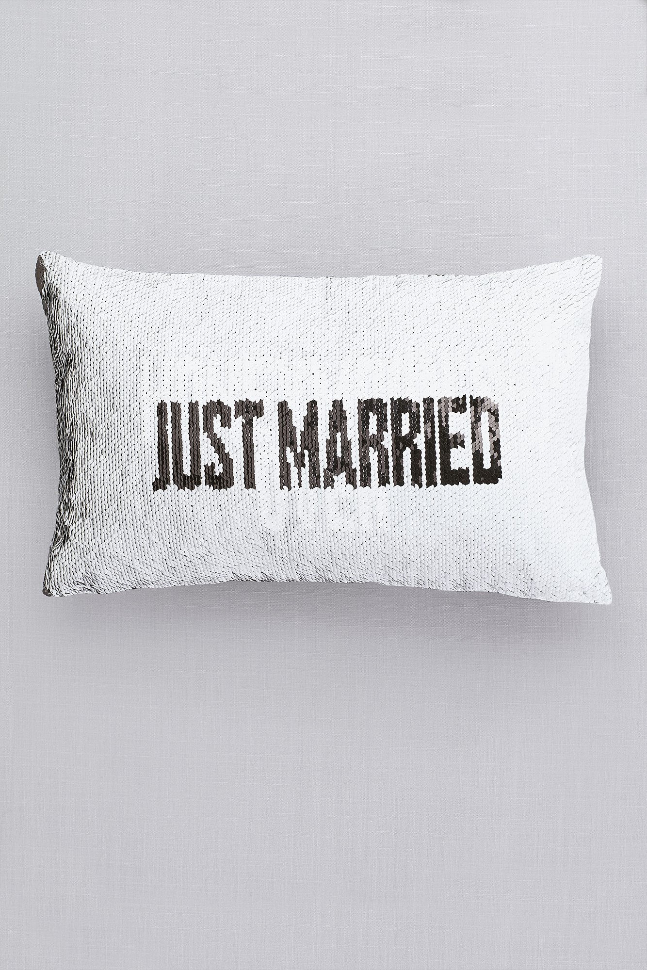 Just Married Flip Sequin Pillow with Velour Back - Image 2