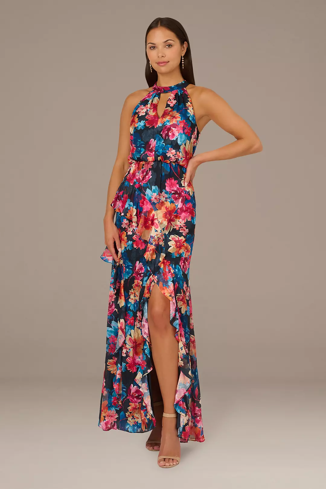 Keyhole Halter Floral Chiffon Sheath Dress - Image 4