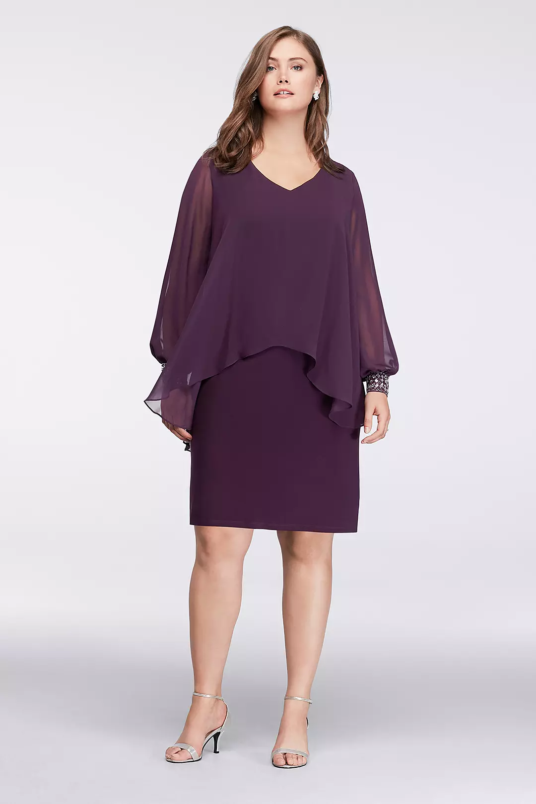 Knee-Length Capelet Dress with Beaded Cuffs - Image 2