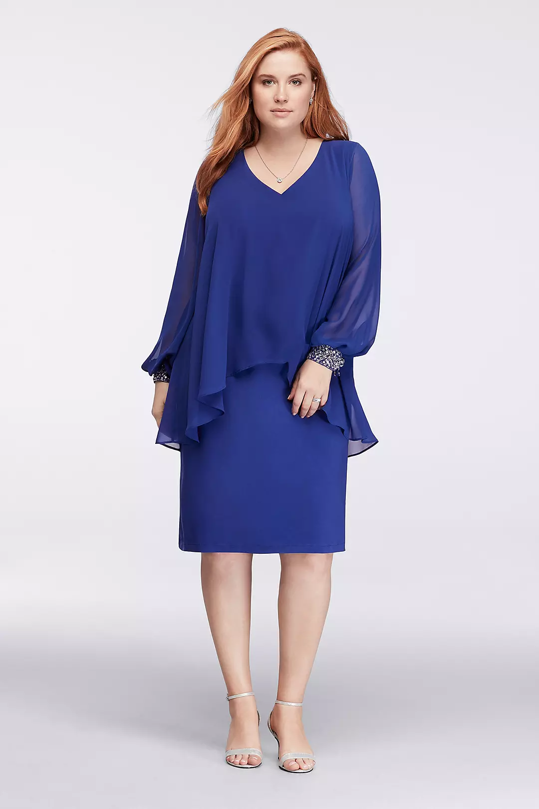 Knee-Length Capelet Dress with Beaded Cuffs - Image 6