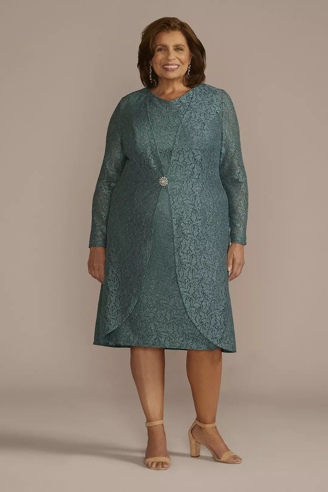 Knee Length Glitter Lace Sheath Jacket Dress - Image 3